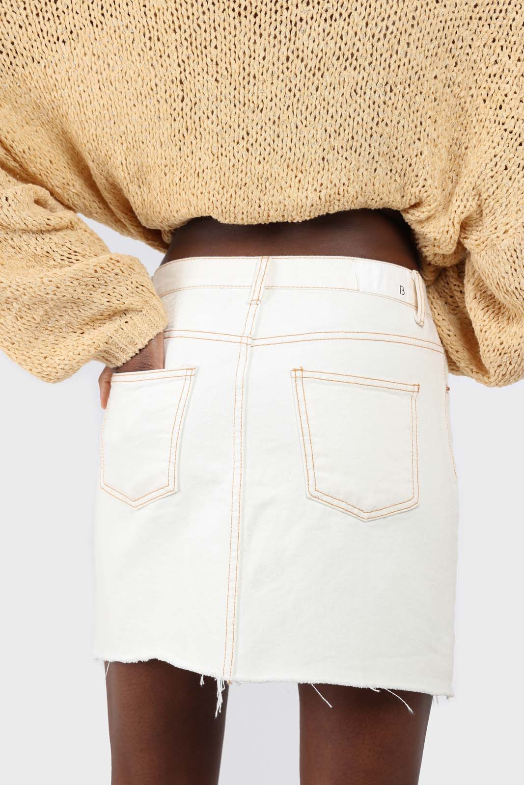 Natural ivory raw hem denim mini skirt - 3755_3