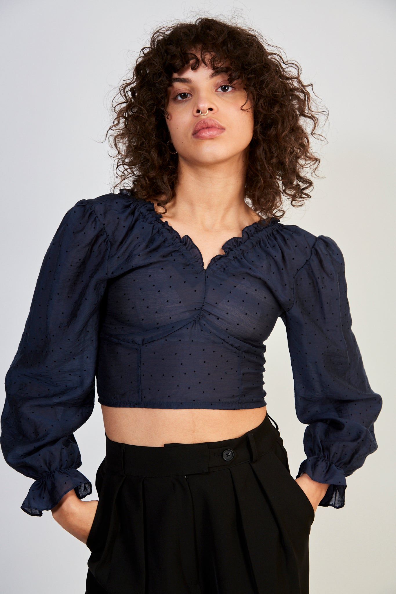 Navy and black polka dot blouse_2