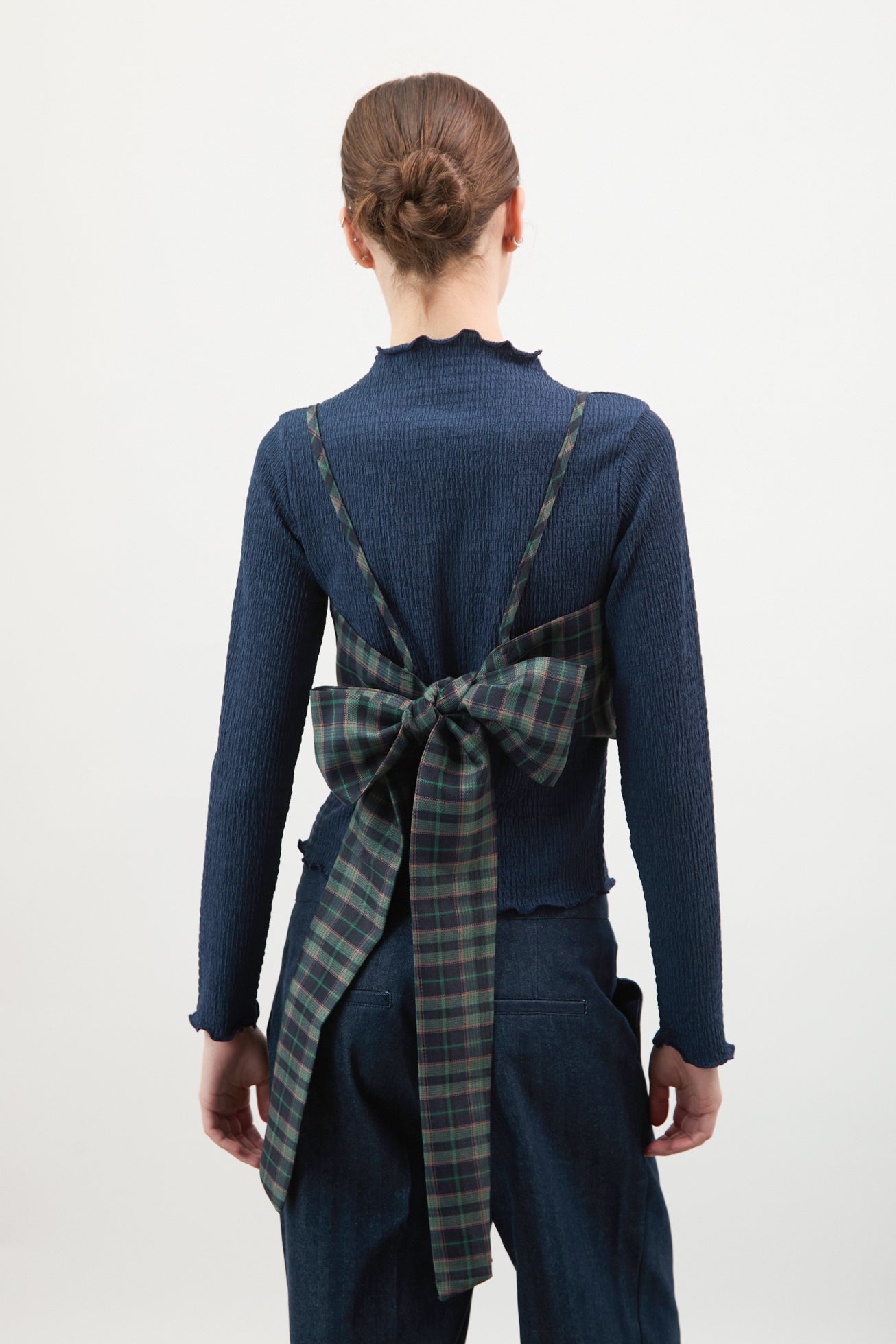 Navy and green plaid tie back tank_2