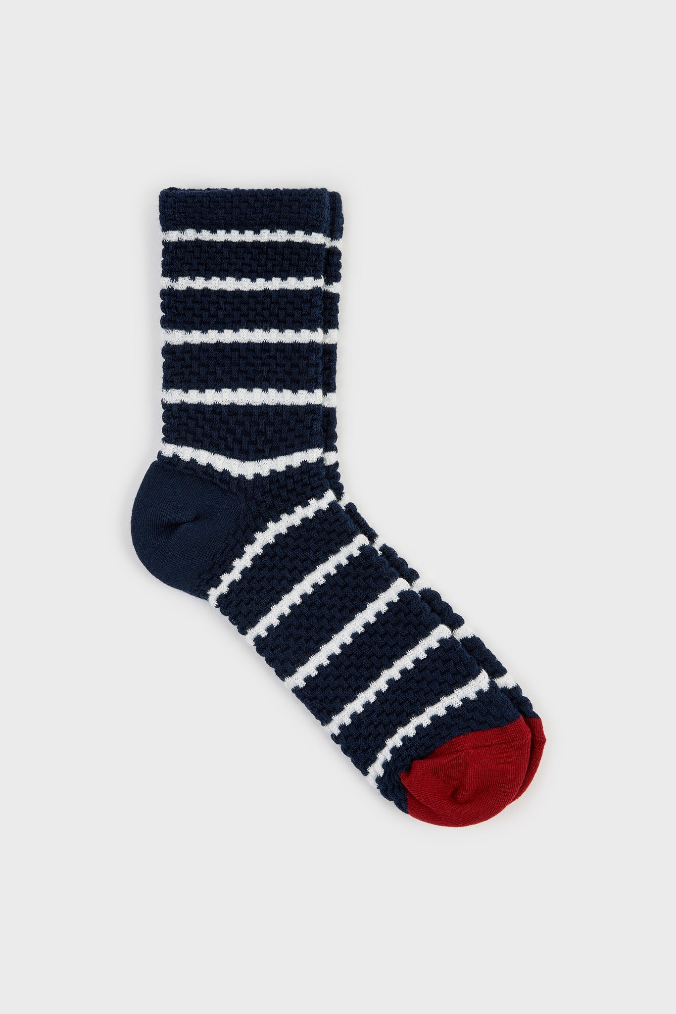 Navy and white striped box weave socks_3