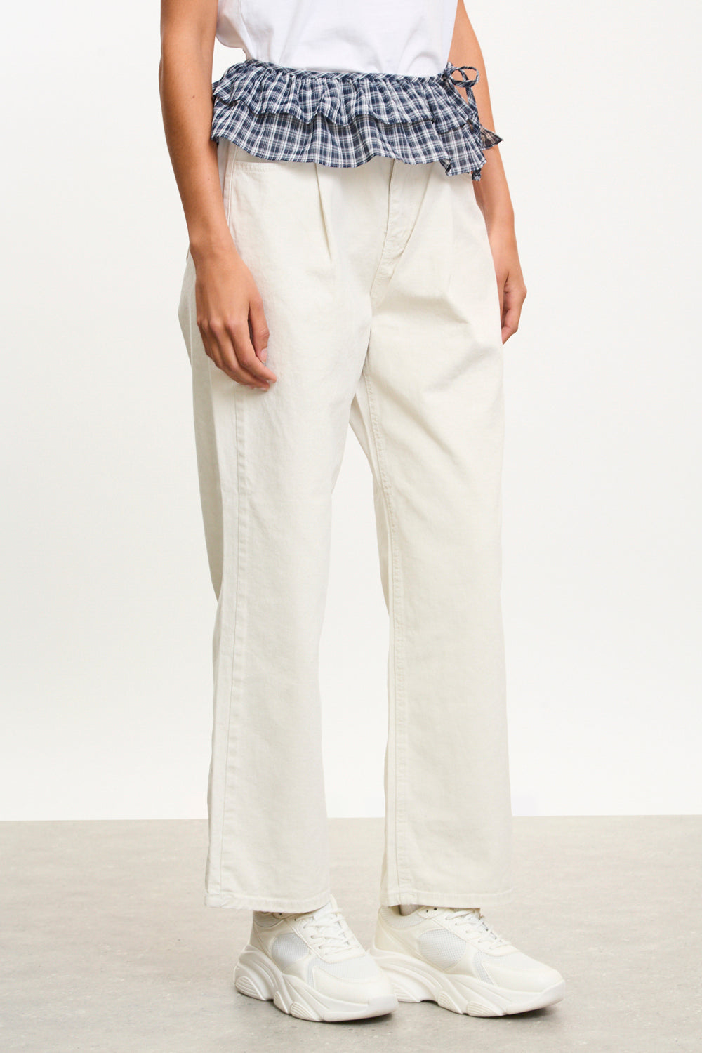 Navy and white tiny plaid ruffled belt_1