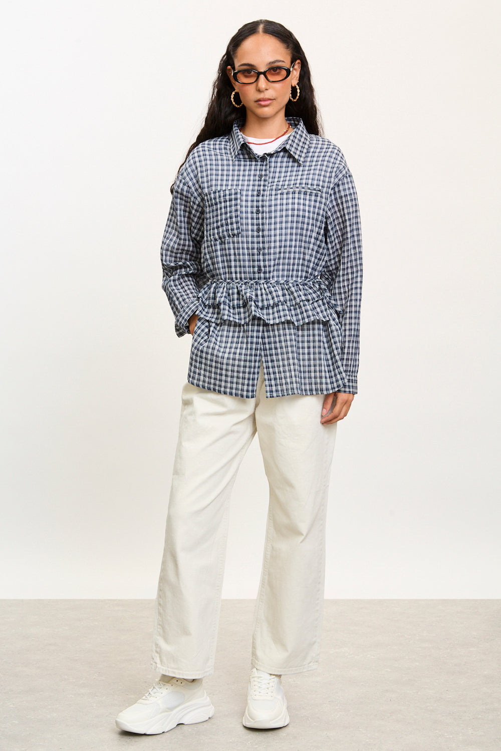Navy and white tiny plaid shirt_4
