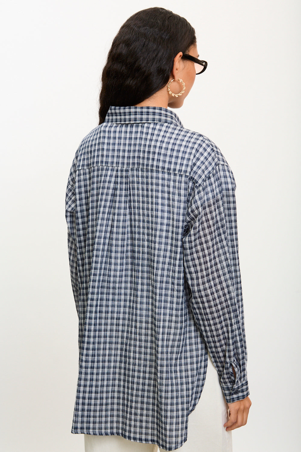 Navy and white tiny plaid shirt_2