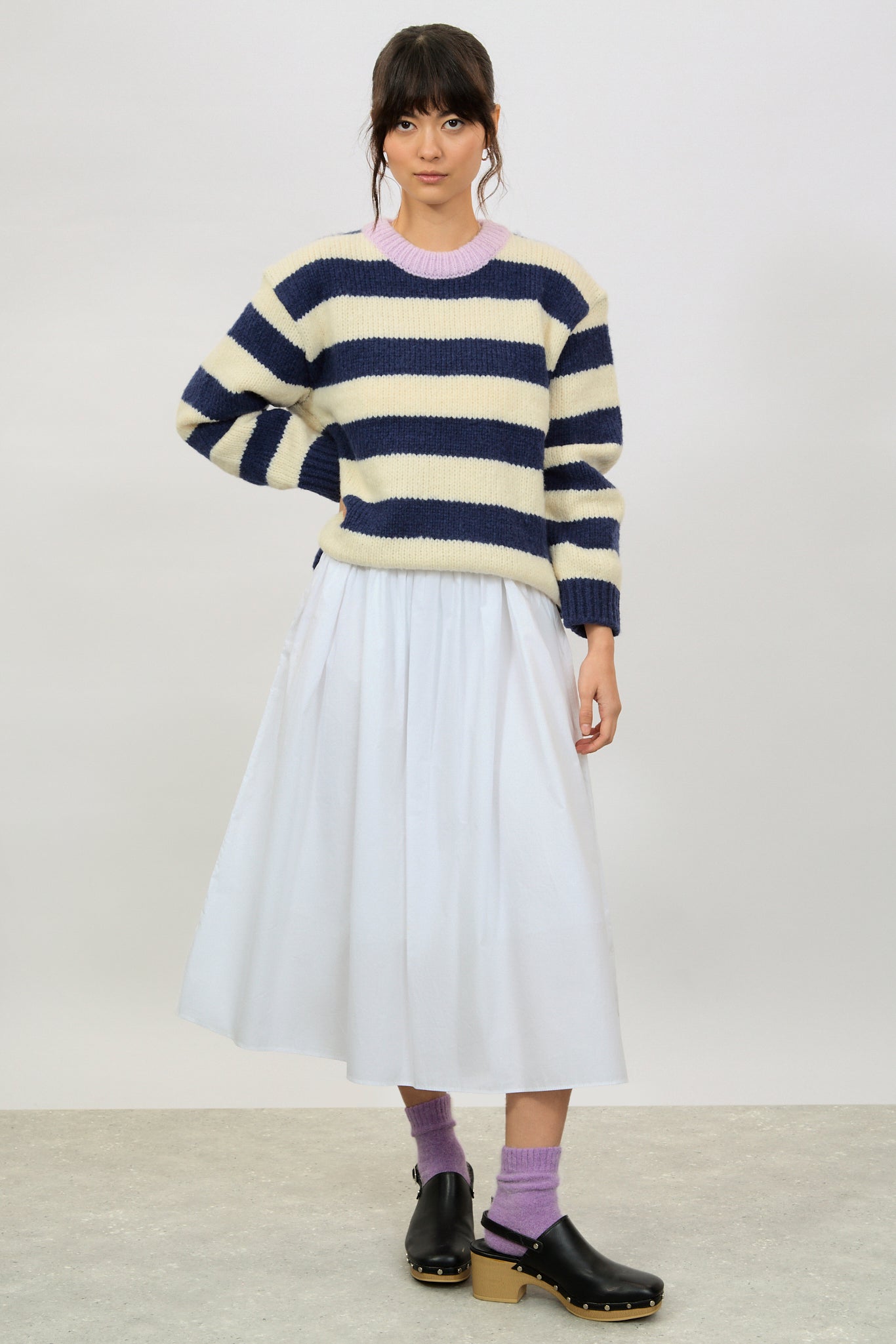 Navy blue and ivory striped lilac contrast trim jumper_4