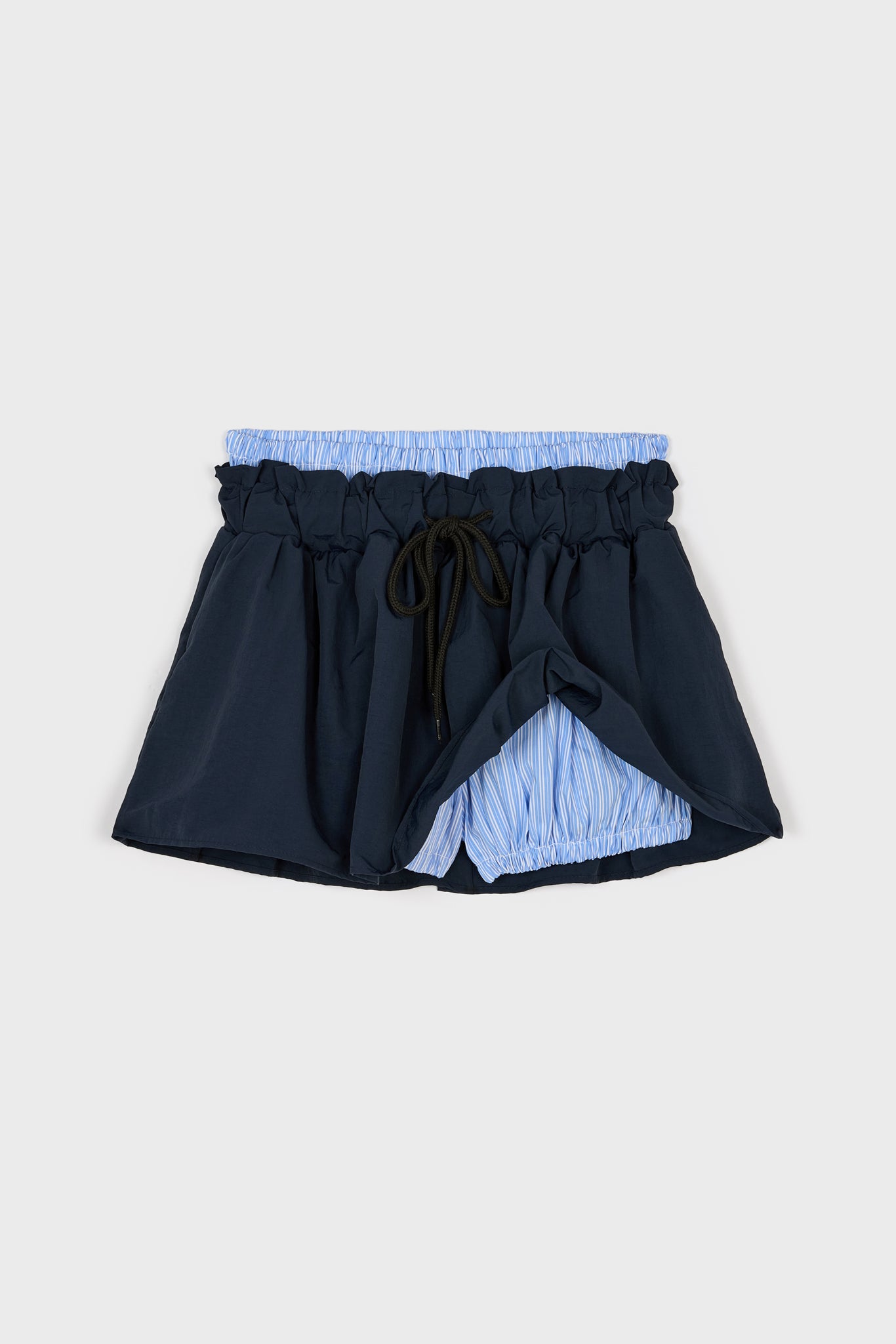 Navy blue and light blue striped shirting skort_6
