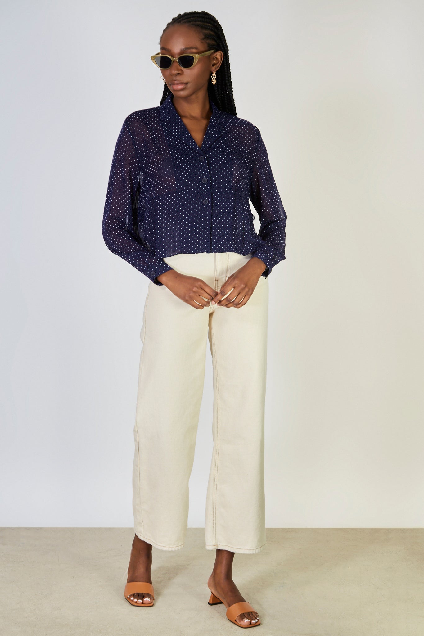 Navy blue and white polka dot semi sheer blouse_3