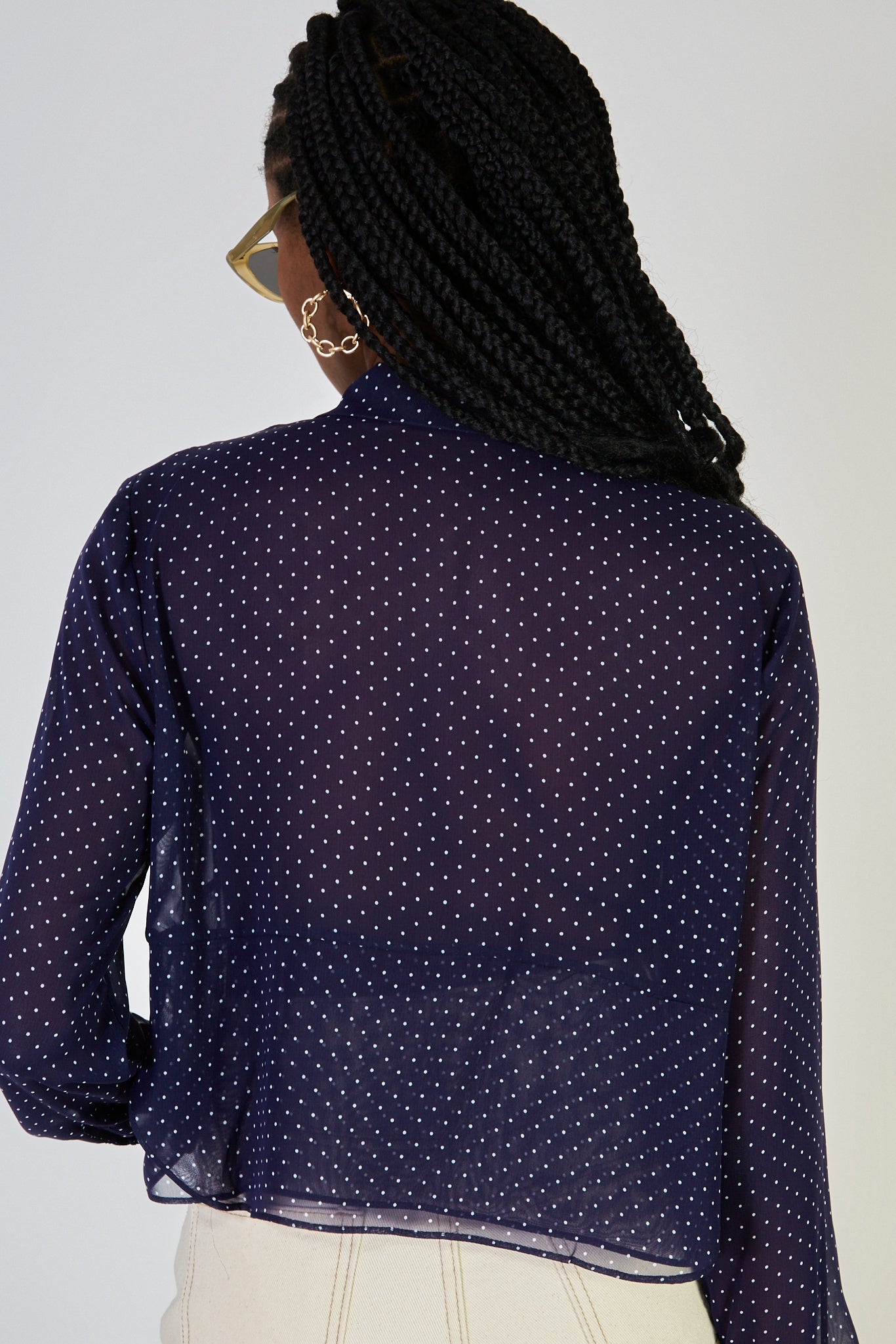 Navy blue and white polka dot semi sheer blouse_2