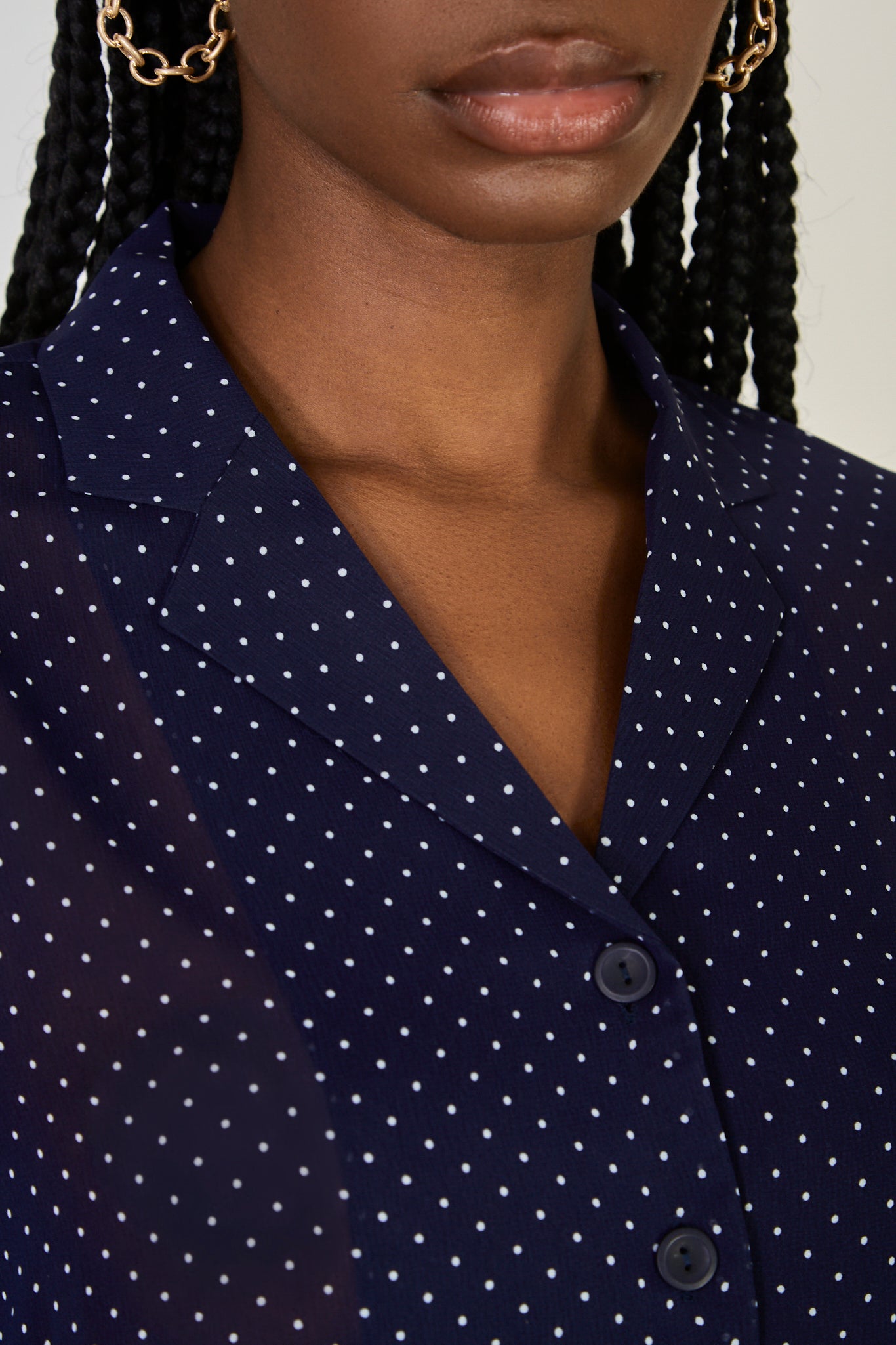 Navy blue and white polka dot semi sheer blouse_4