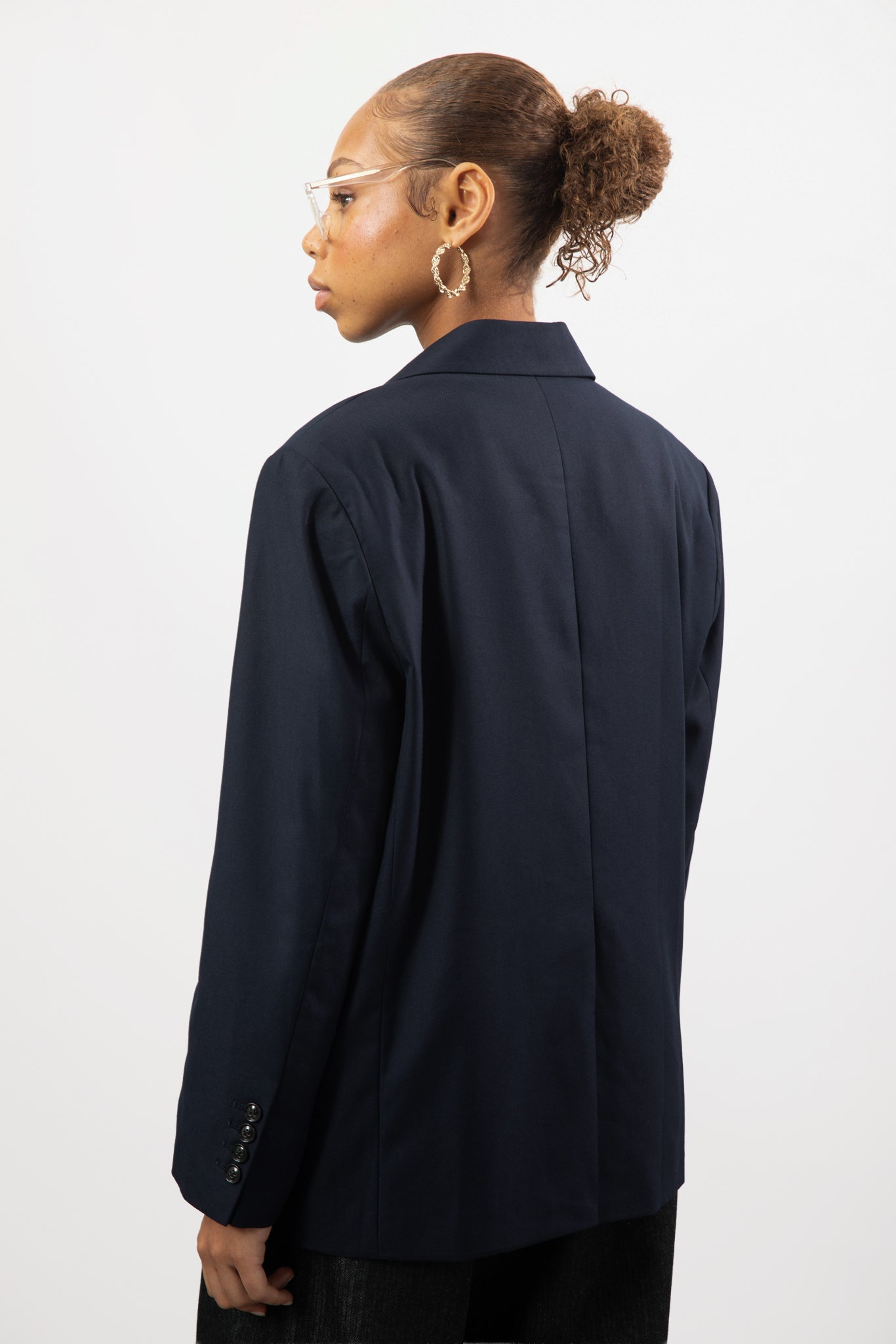 Navy blue curved seam detail blazer_2