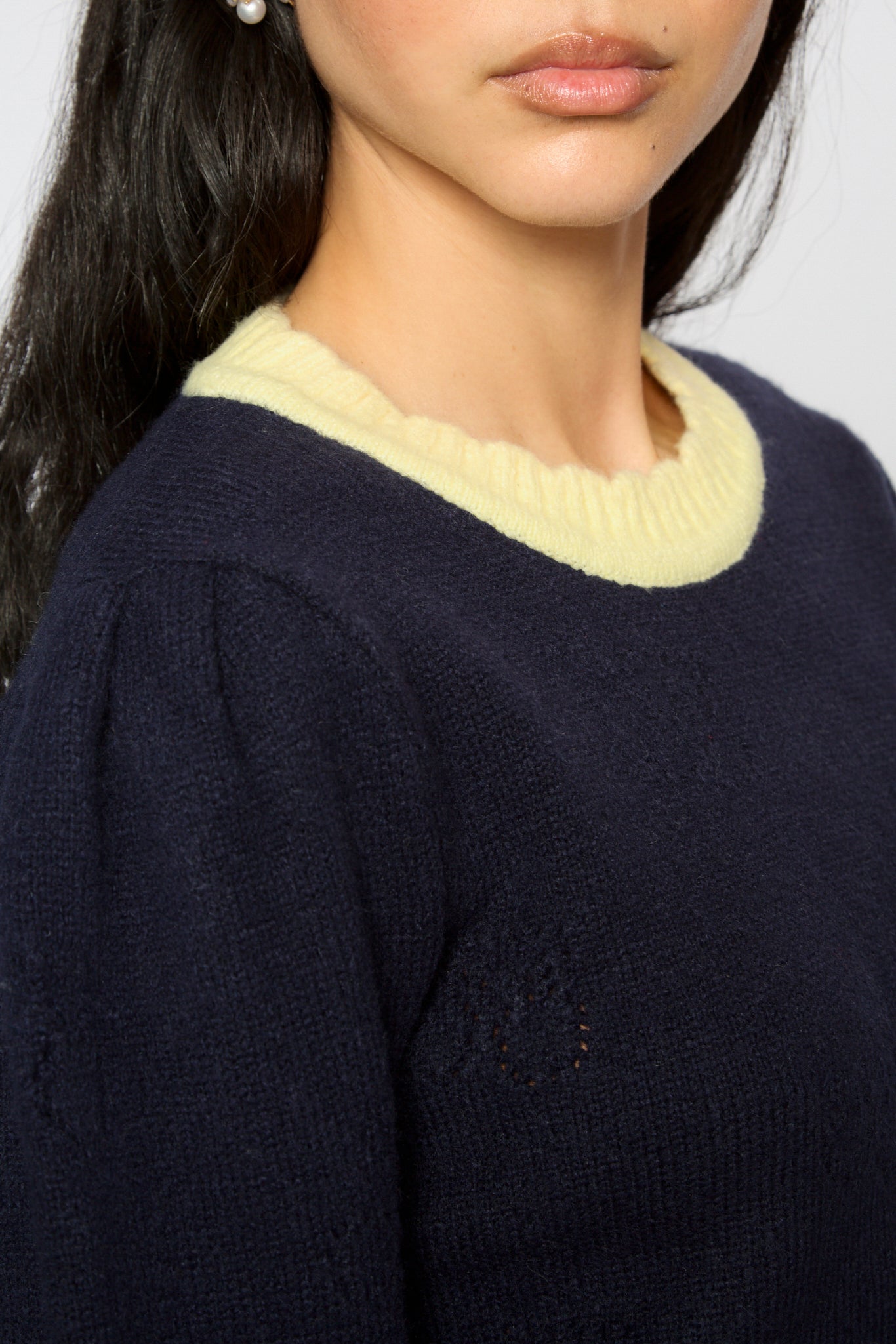 Navy blue intarsia floral yellow scalloped trim jumper_3