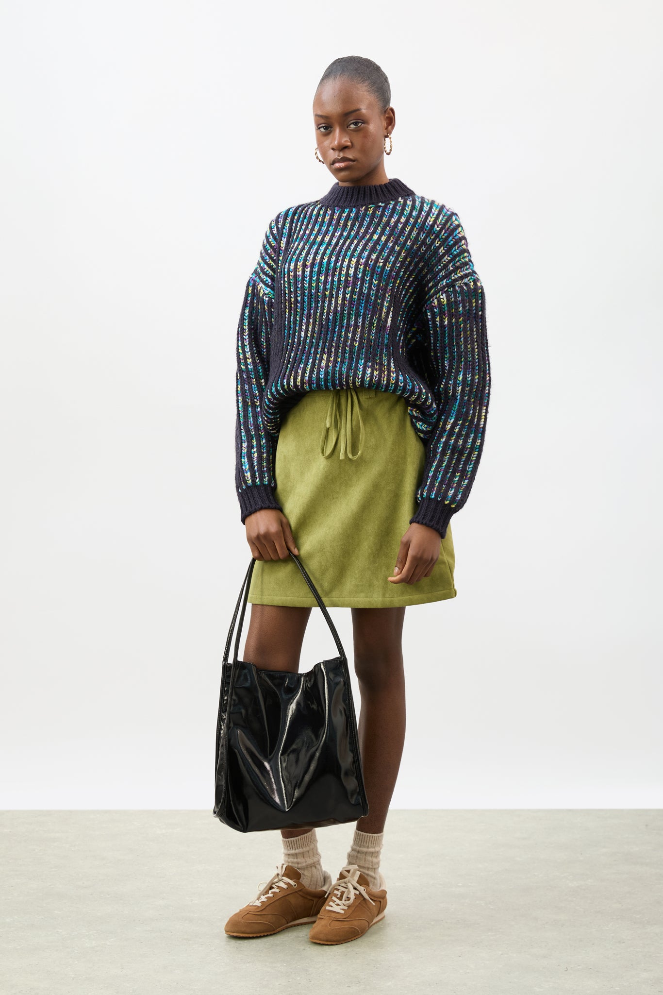 Navy blue rainbow ribbed mock neck jumper_4