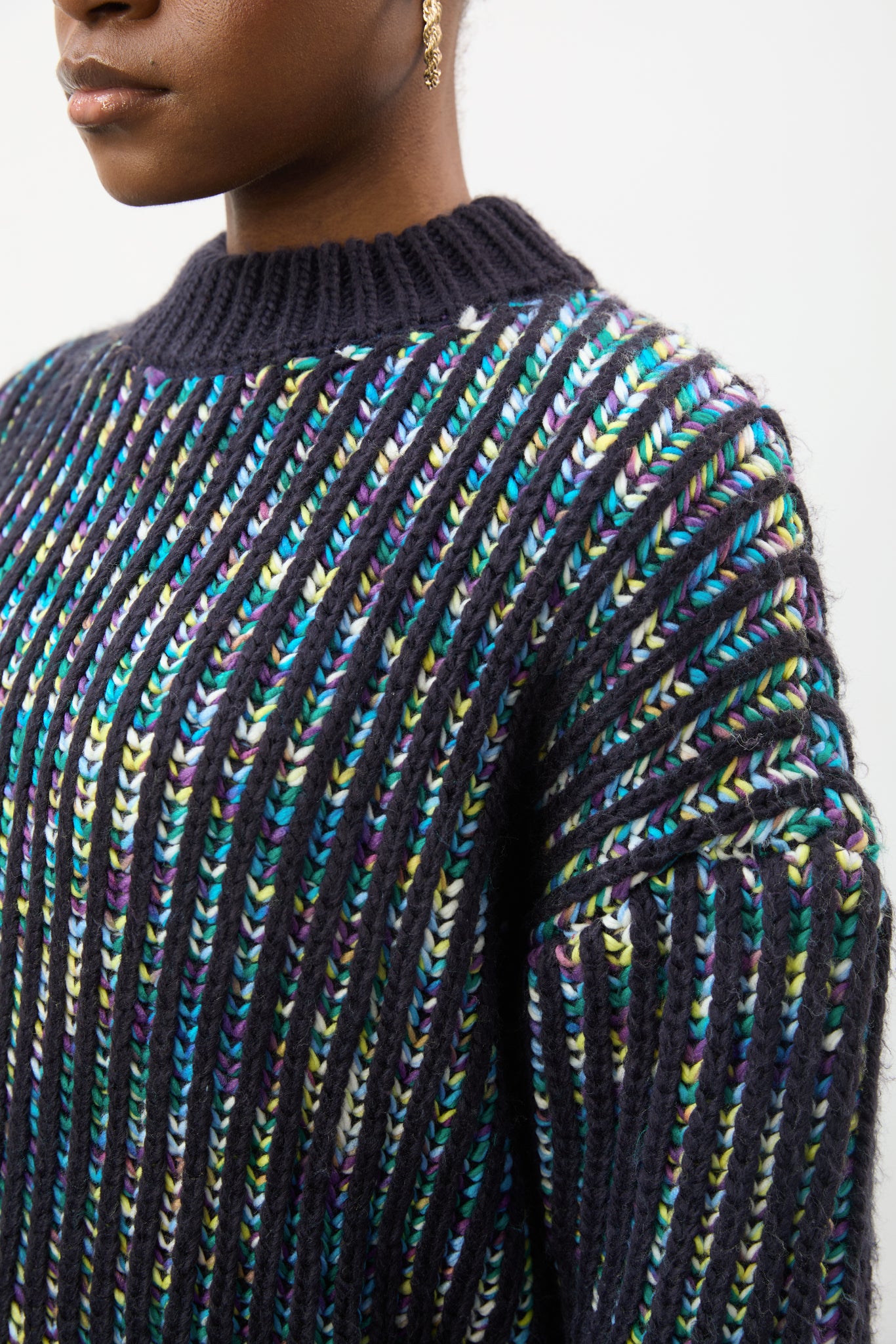 Navy blue rainbow ribbed mock neck jumper_3