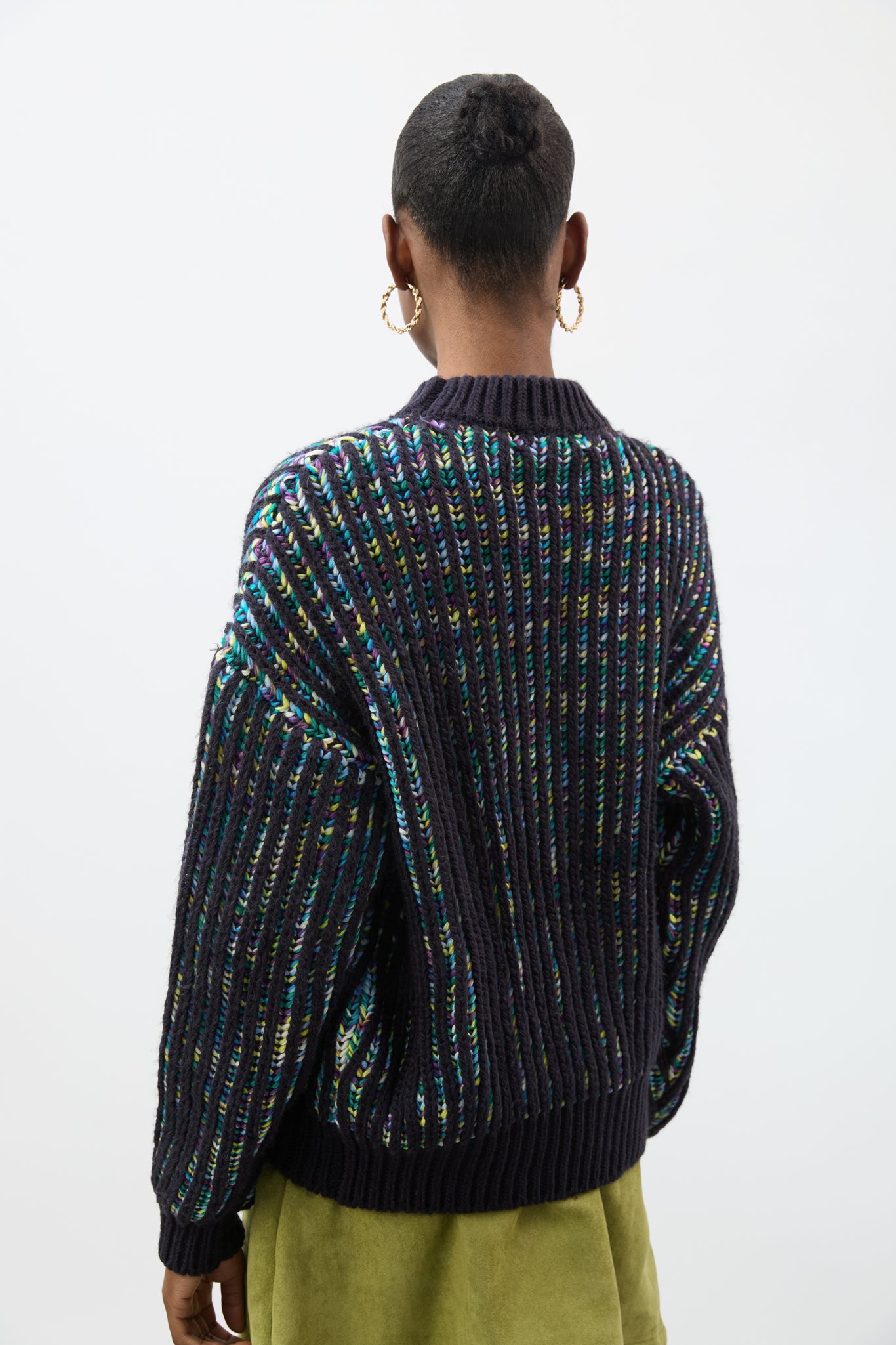 Navy blue rainbow ribbed mock neck jumper_2