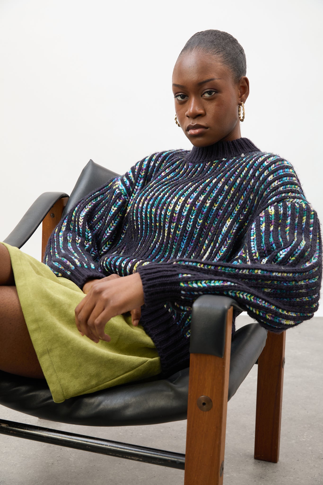 Navy blue rainbow ribbed mock neck jumper_5