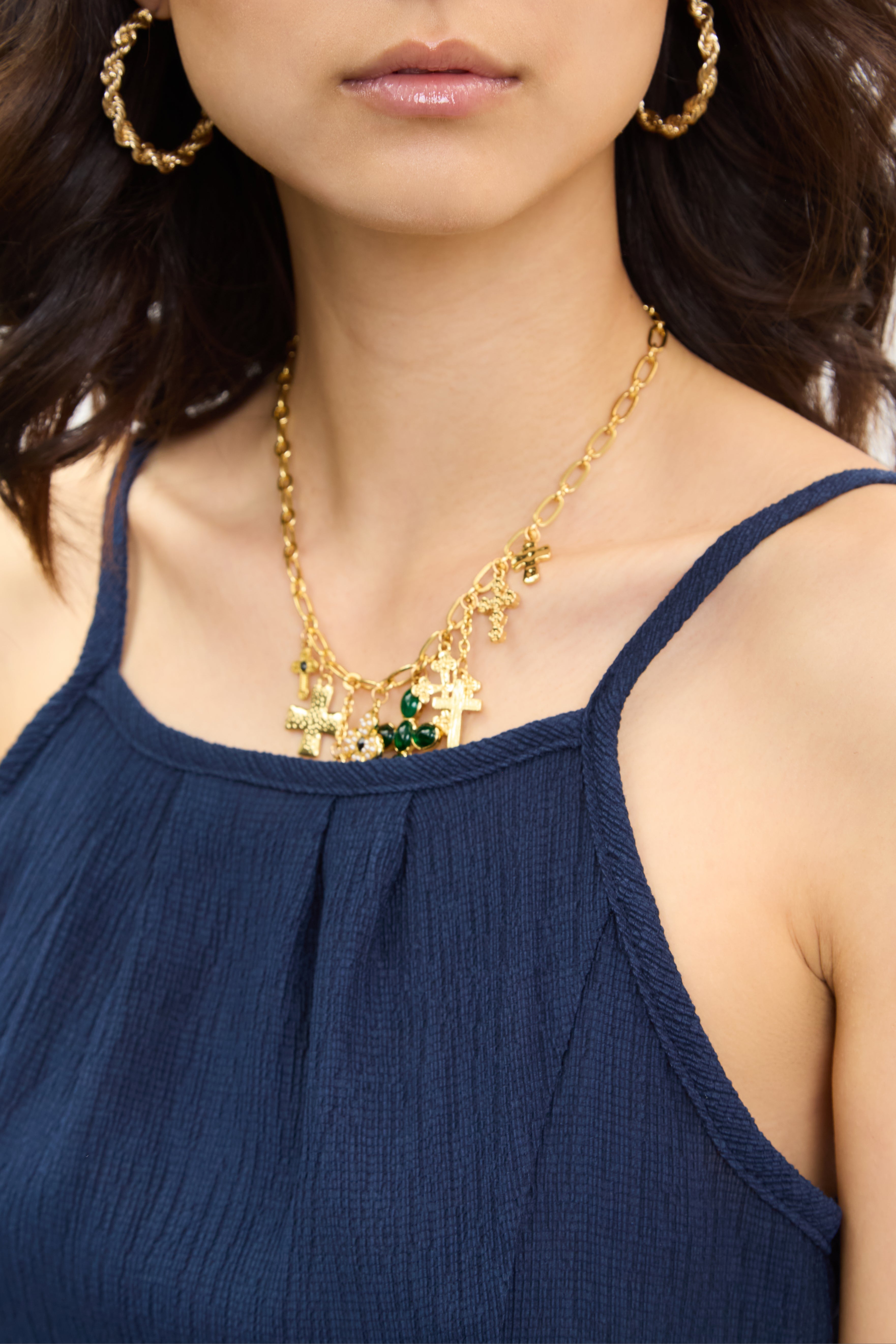 Navy blue tie waist thin strap midi dress_4