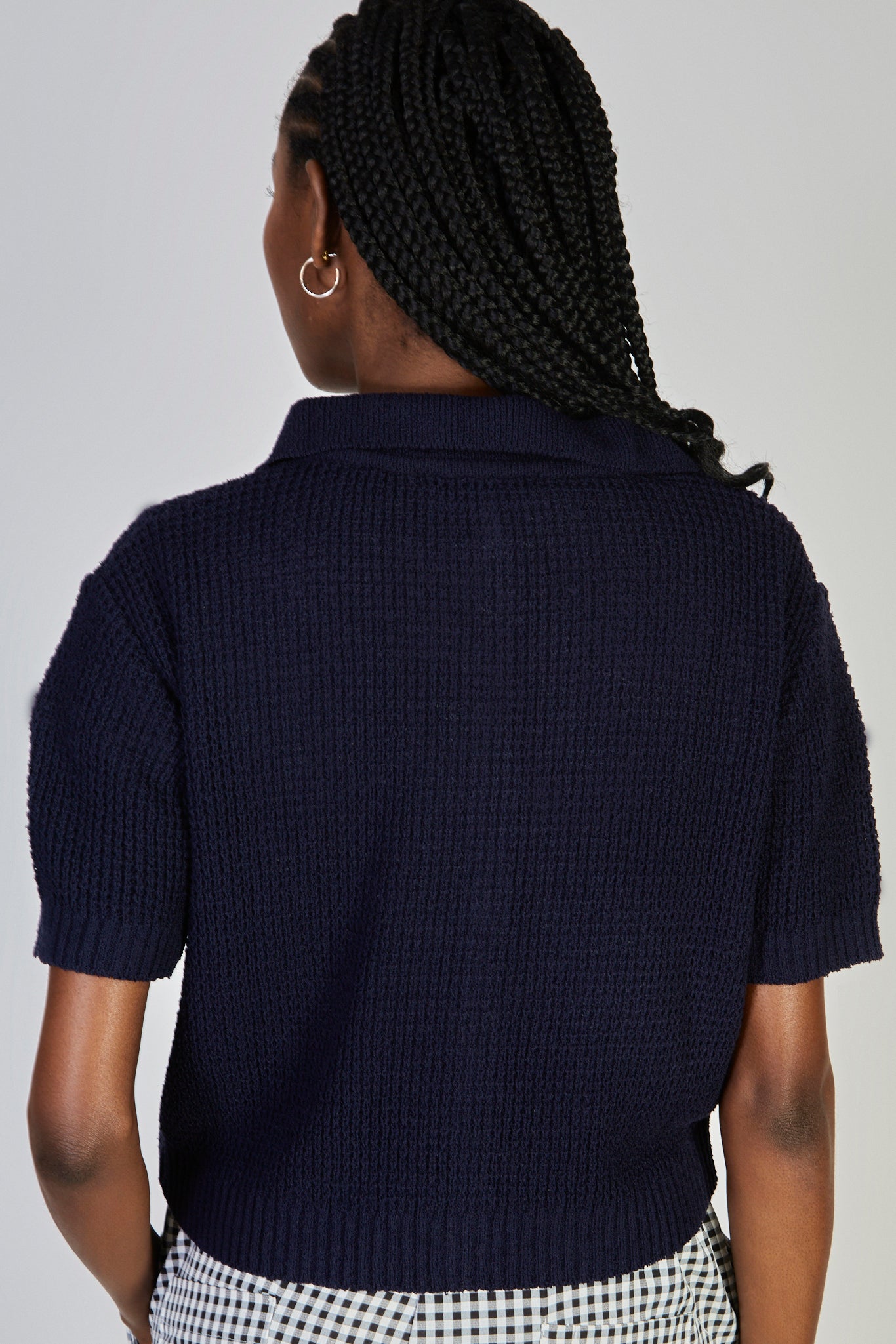 Navy blue waffle knit button up tee_2