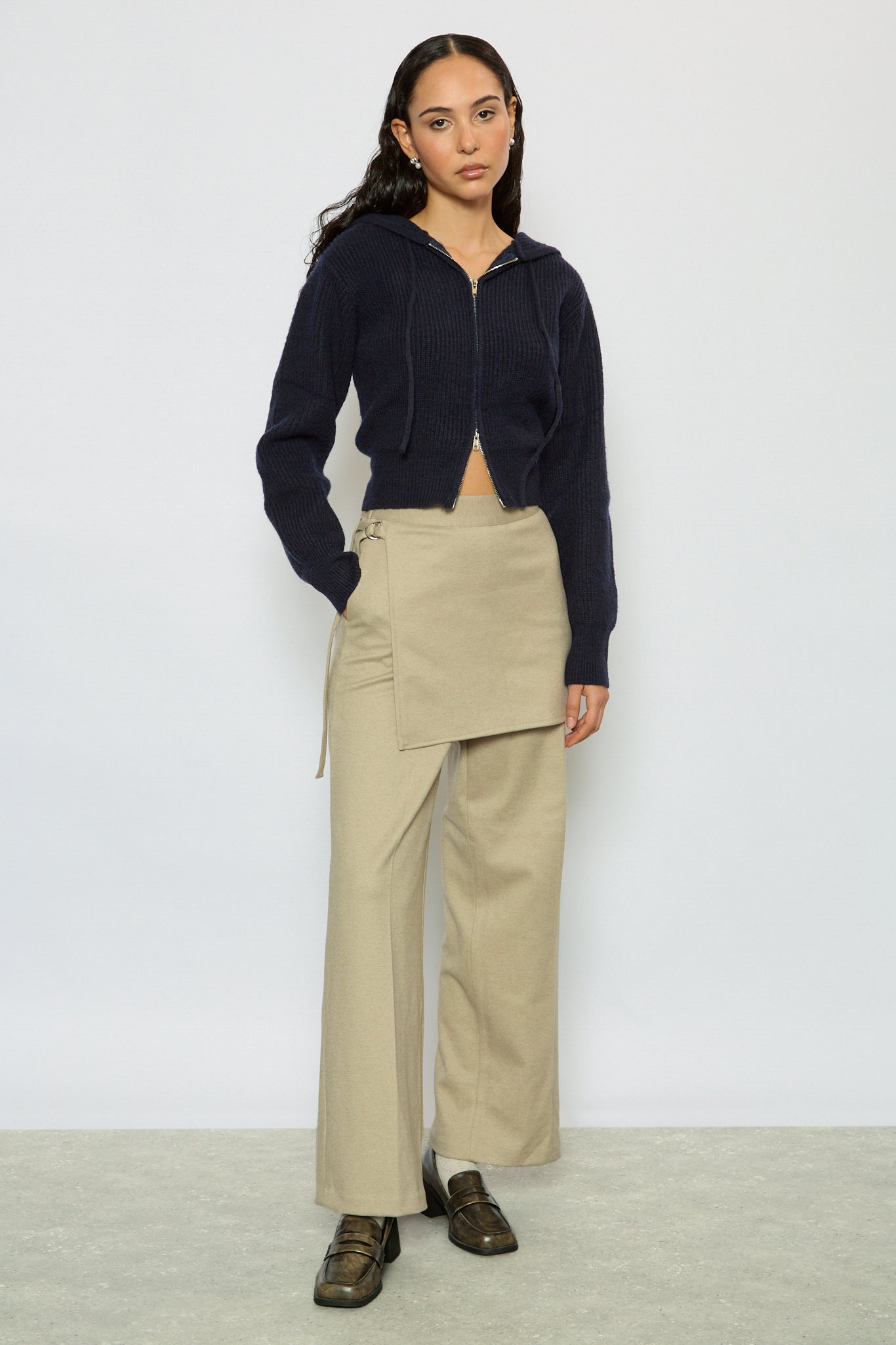 Navy blue wool blend zip up knit hoody_4