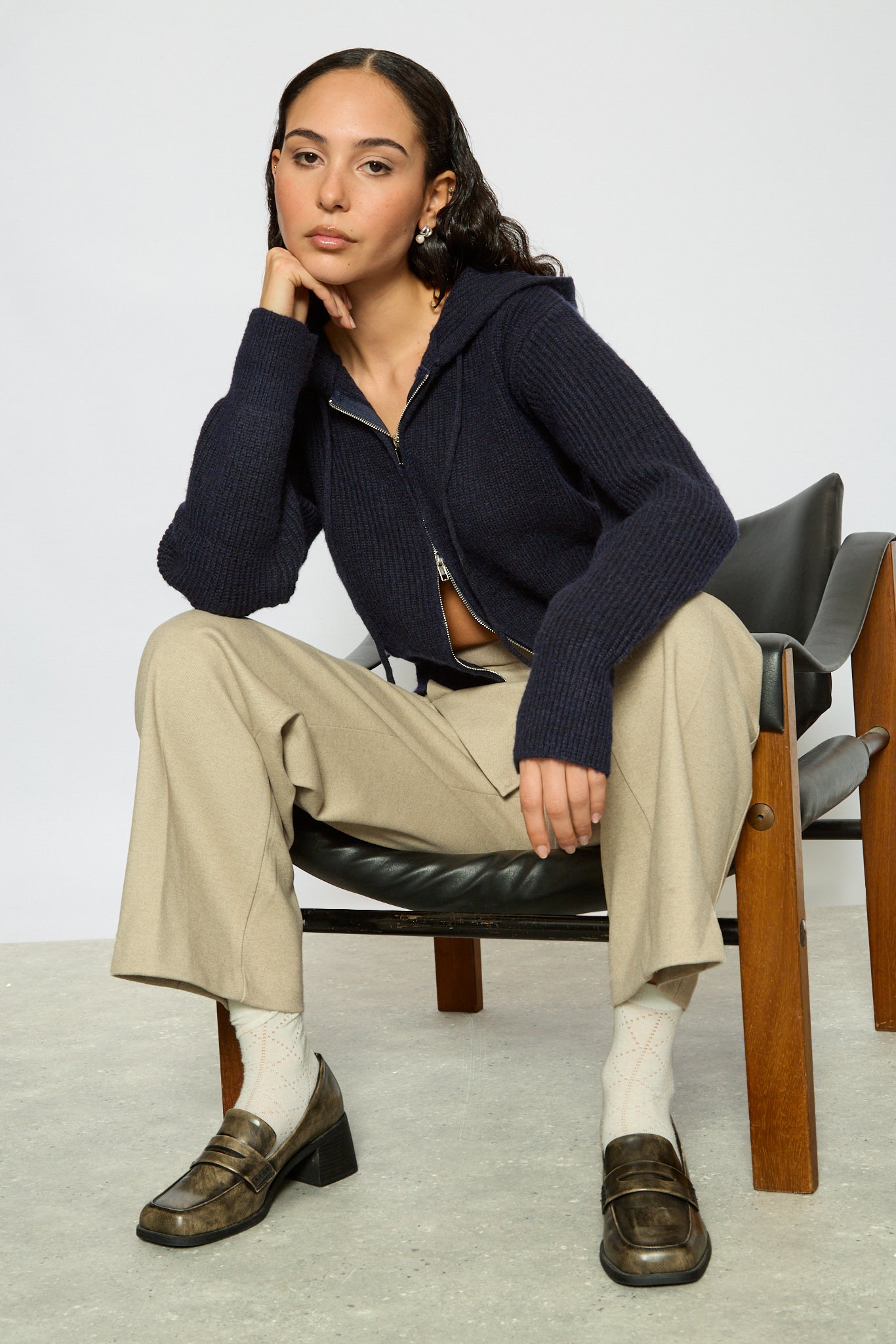 Navy blue wool blend zip up knit hoody_5