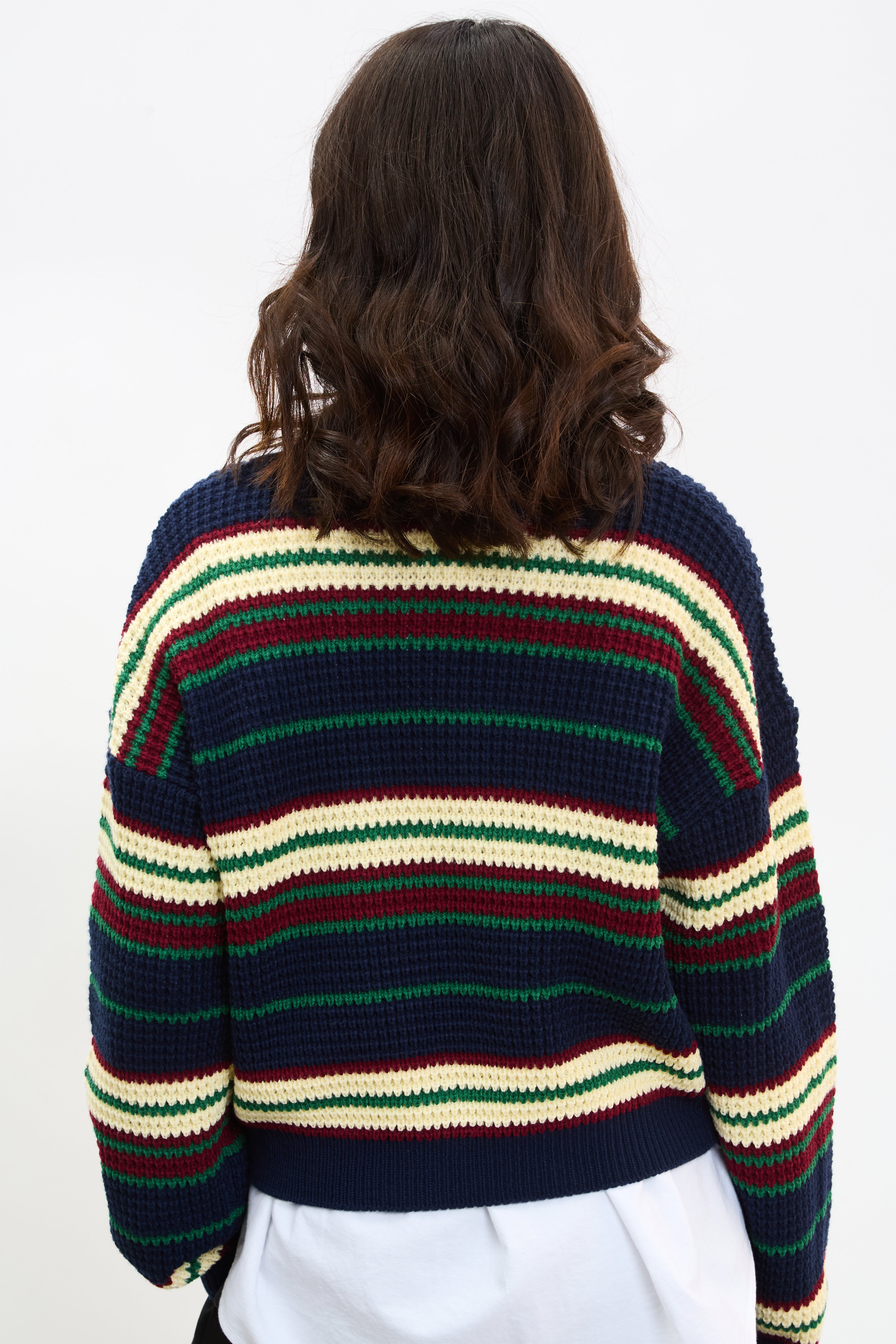 Navy burgundy and green striped jumper_2
