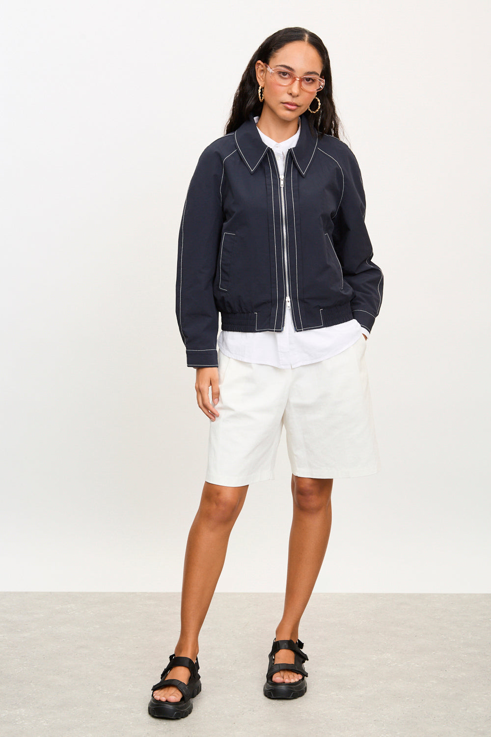 Navy contrast stitch bomber jacket_5