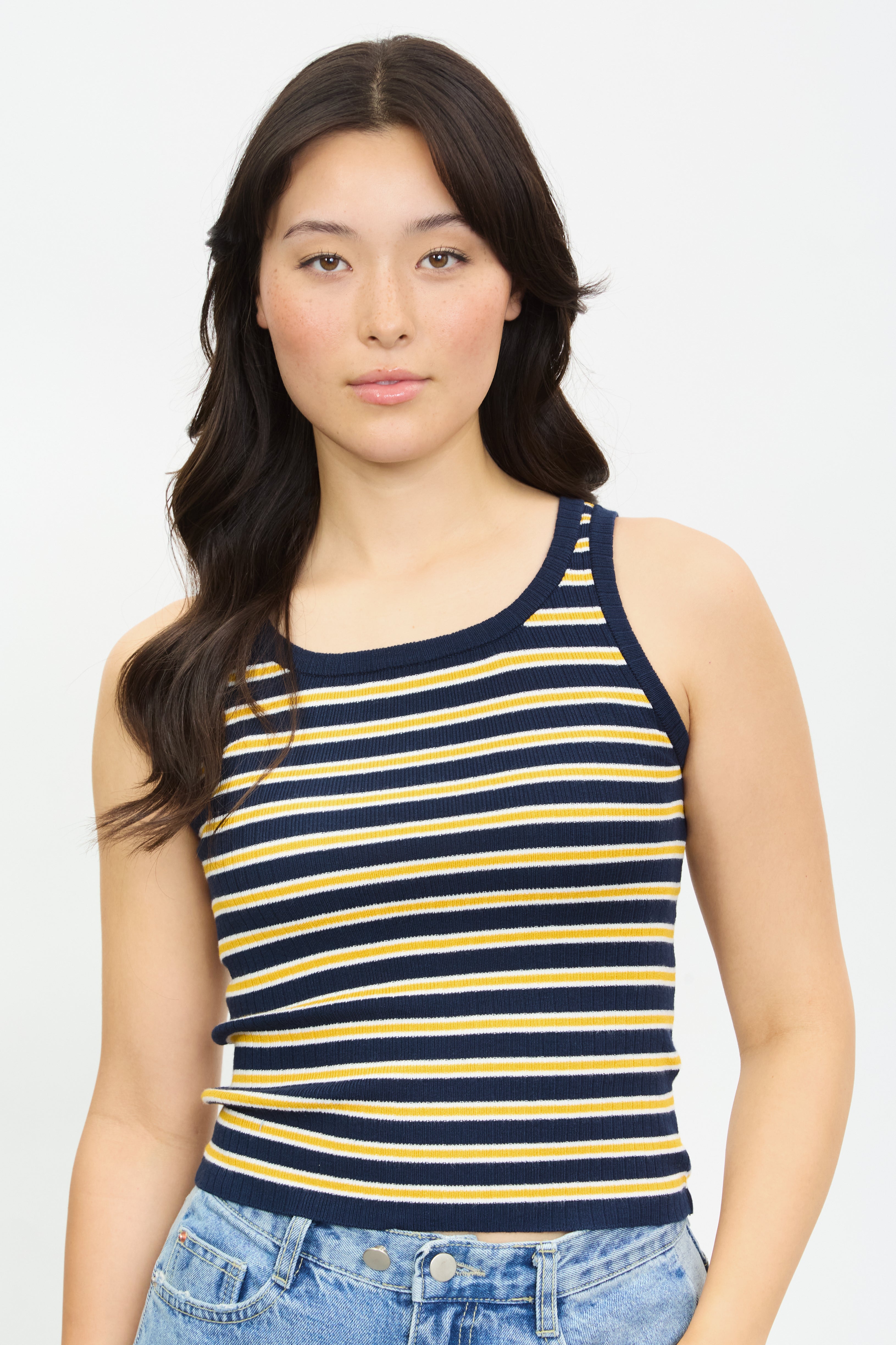 Navy mustard and white striped tank_1