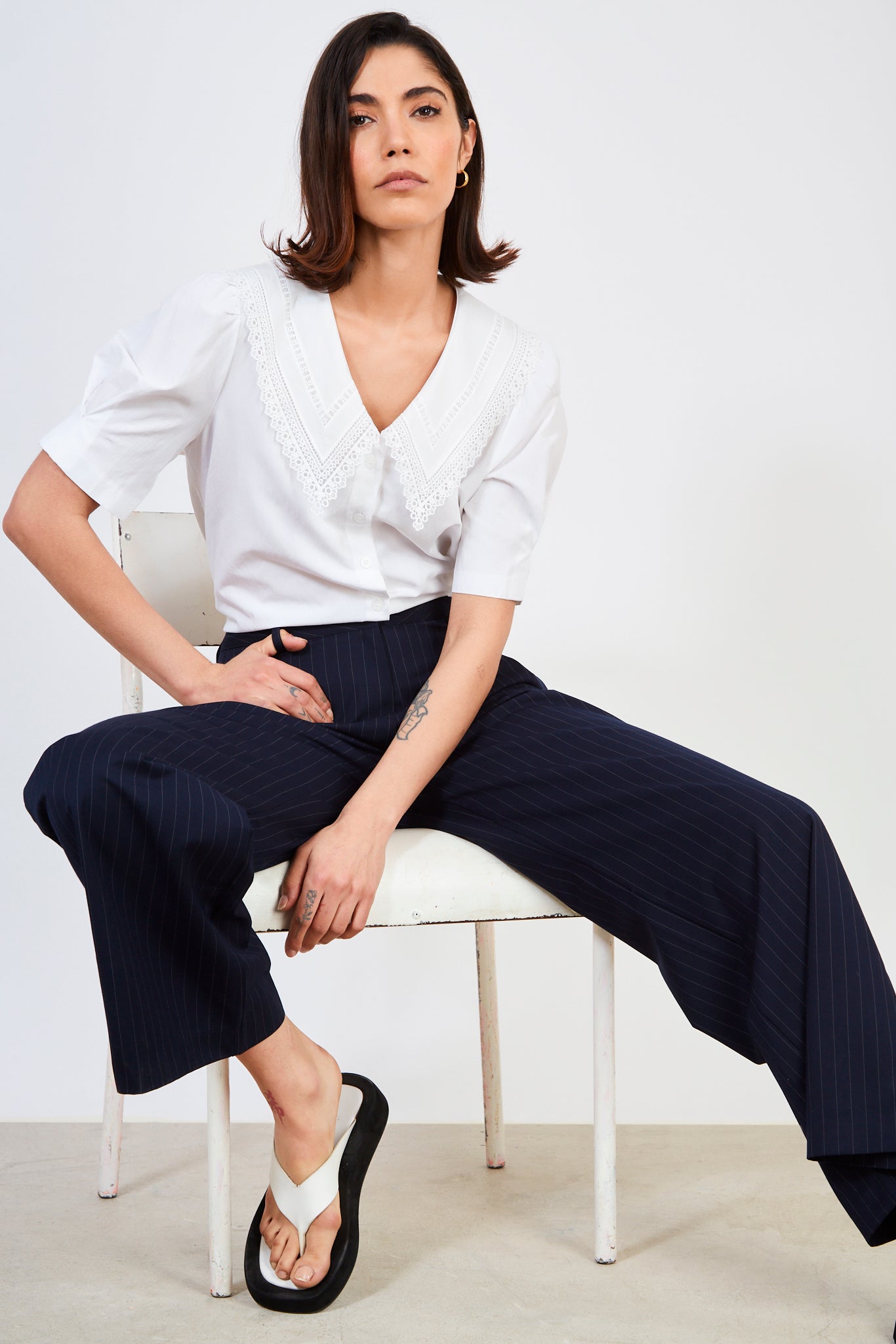 Navy pinstripe double pleat trousers_5