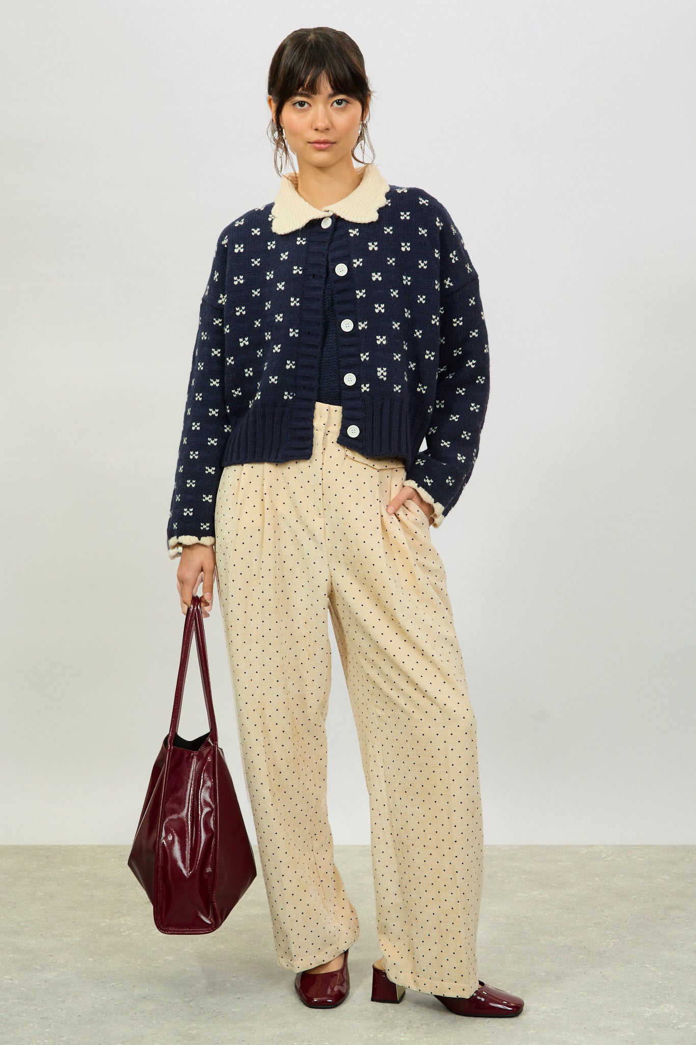 Navy scalloped collar intarsia cross cardigan_4