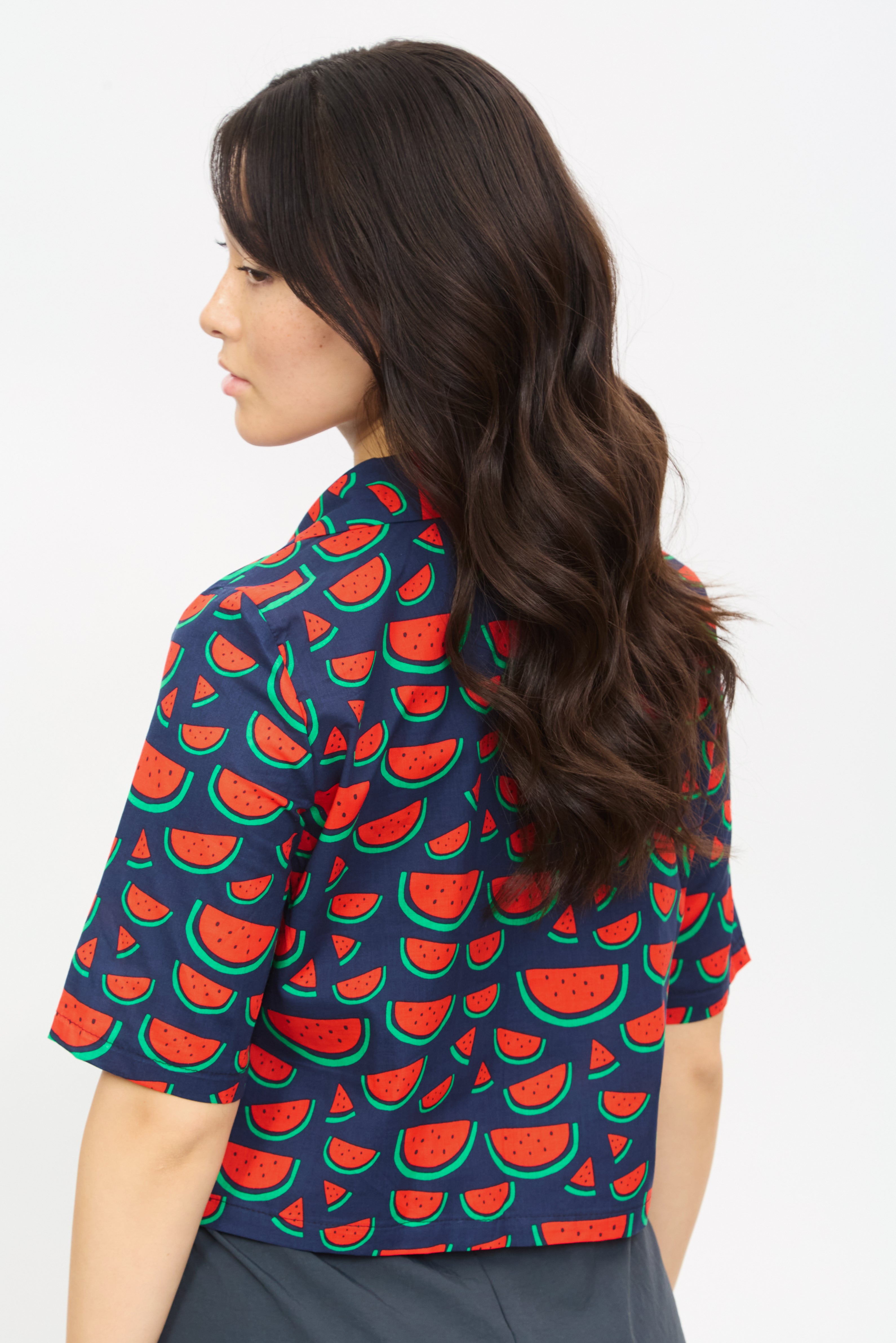 Navy watermelon salad short sleeved shirt_2