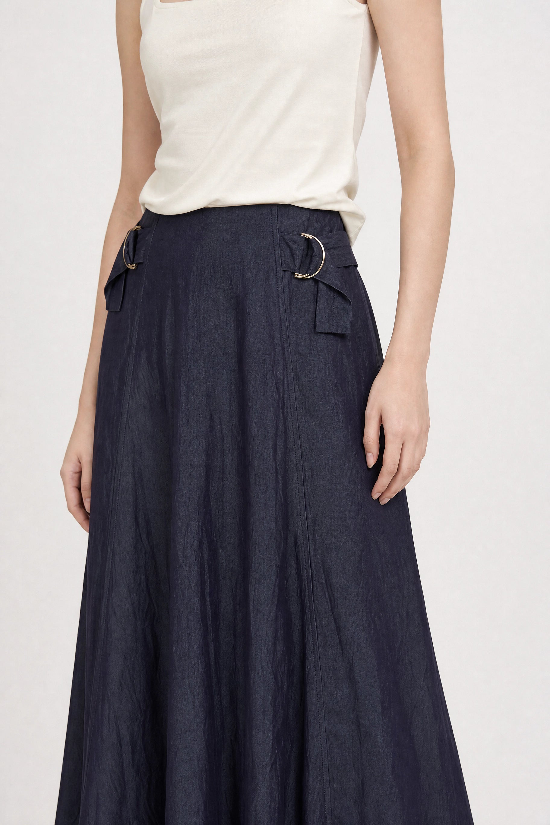 Navy blue double side belt maxi skirt_3