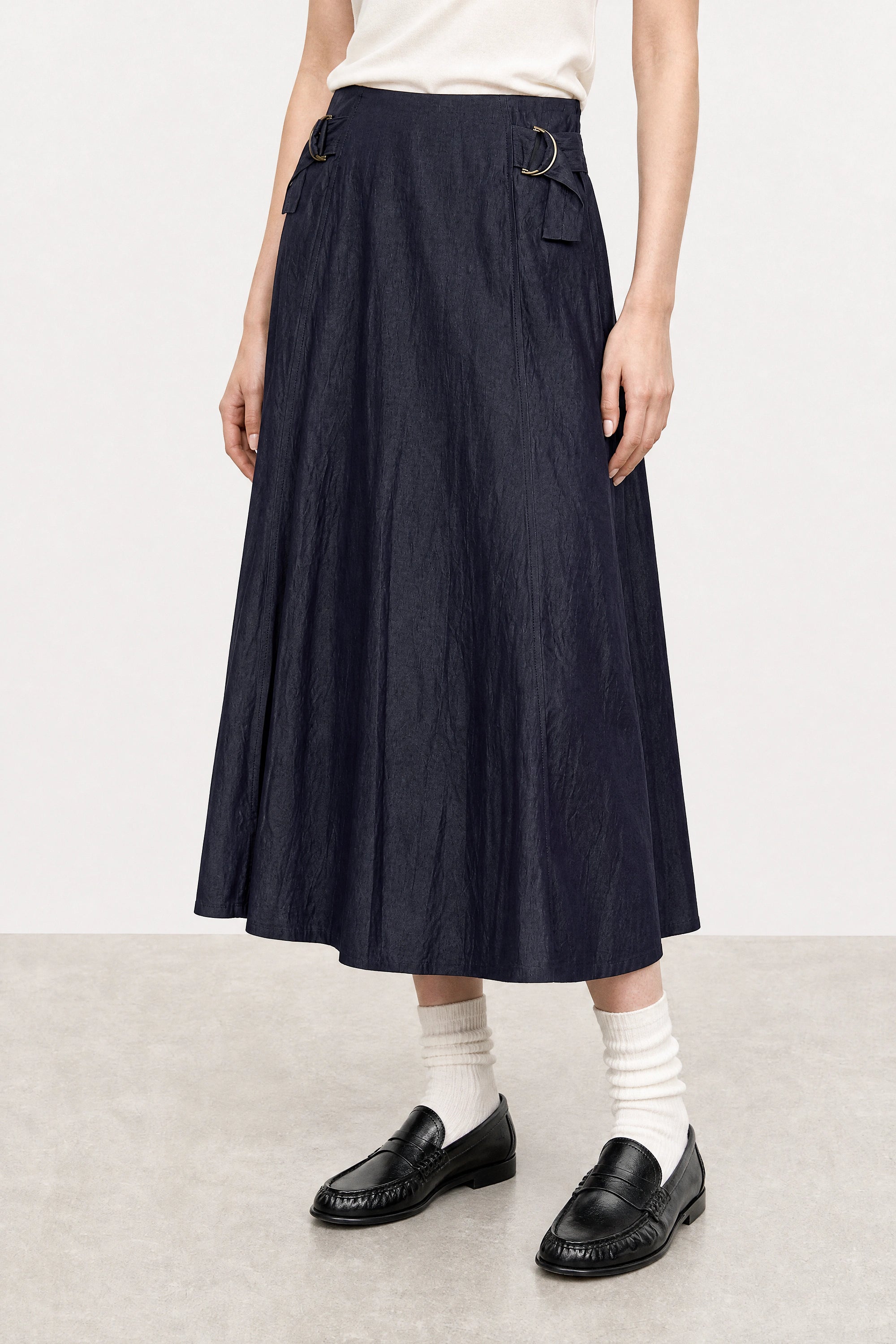 Navy blue double side belt maxi skirt_1