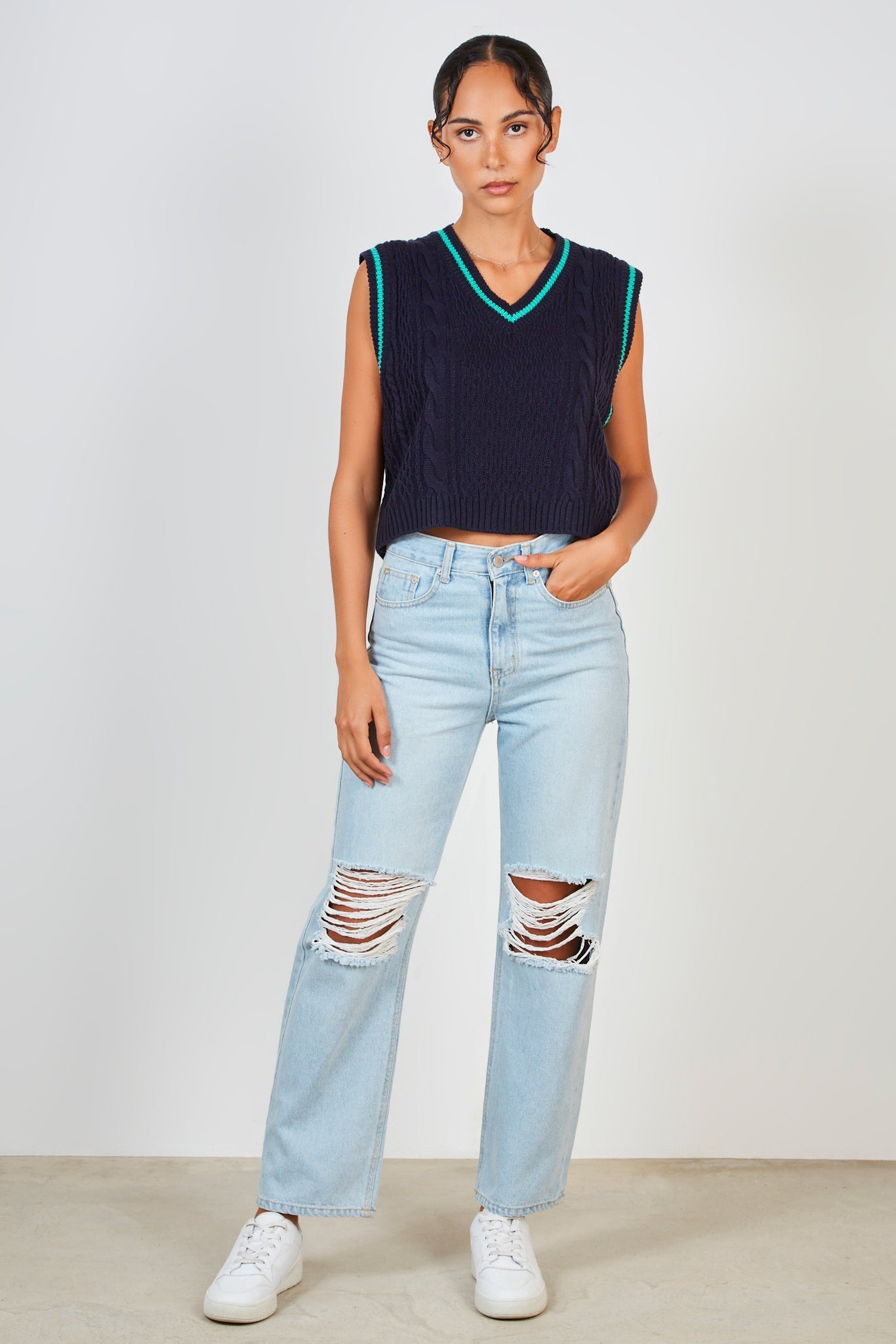 Navy and green varsity trim sweater vest_3