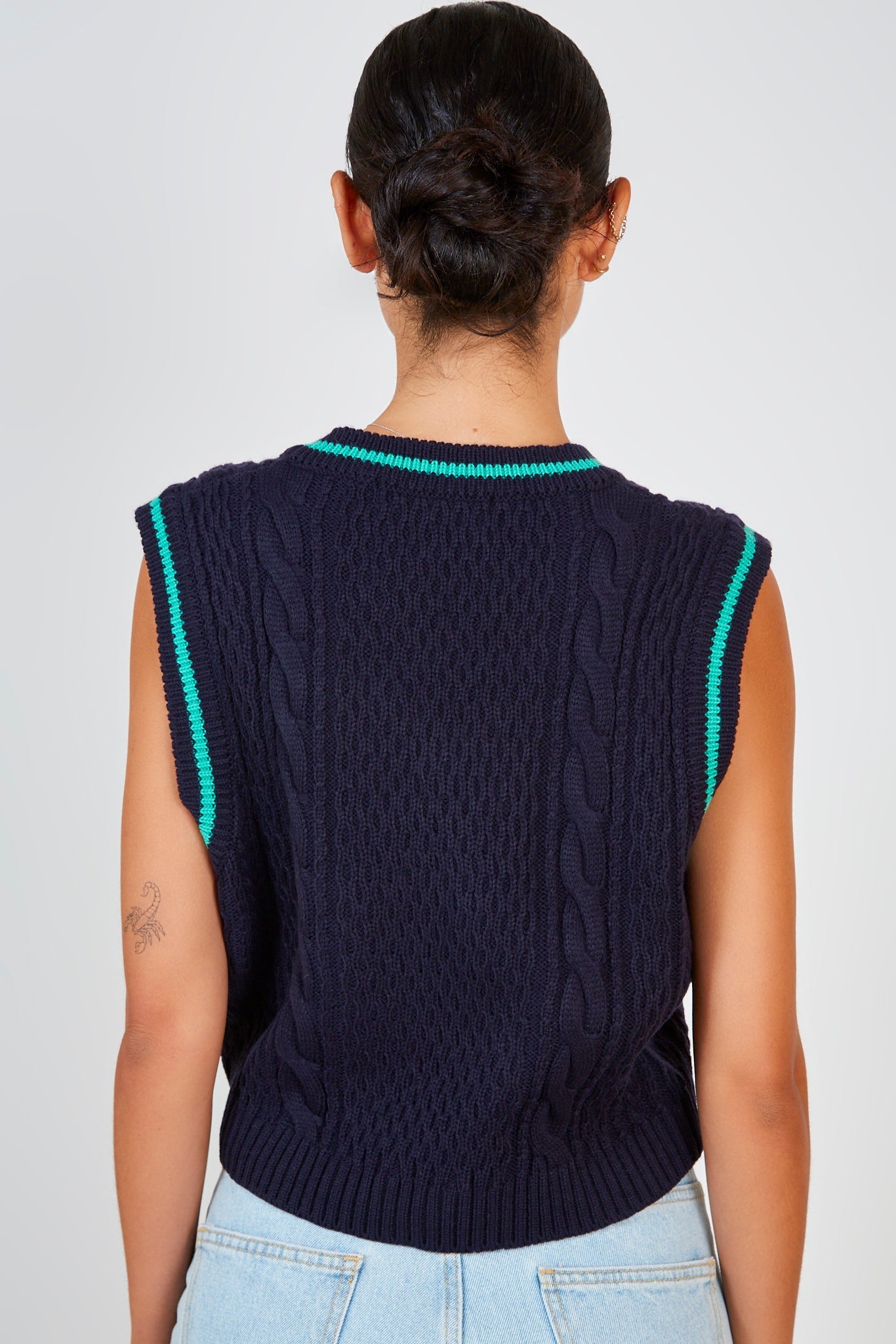 Navy and green varsity trim sweater vest_2
