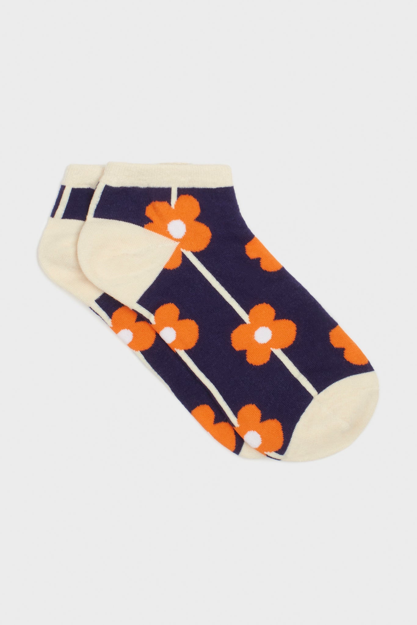 Navy and orange graphic flower socks_3