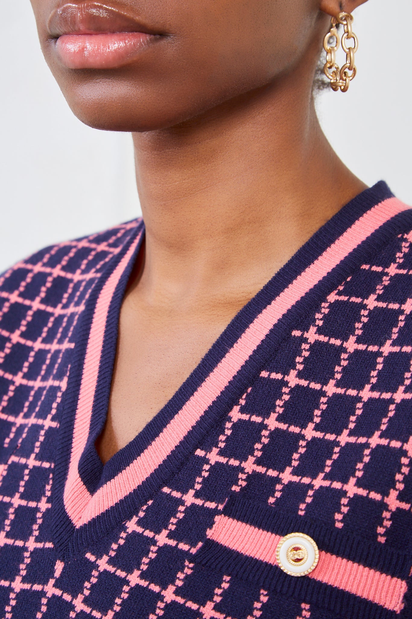 Navy and pink box check sweater vest_4
