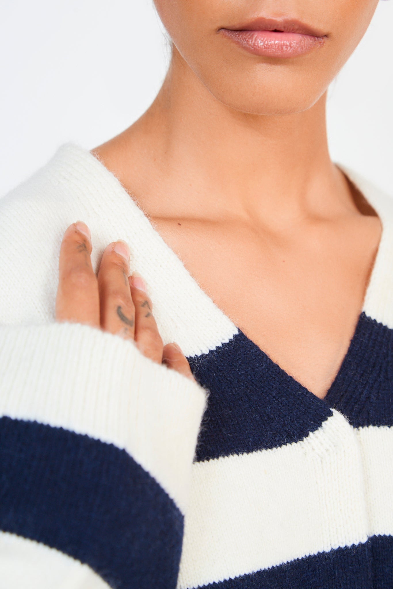 Navy and white alpaca wool blend block stripe cardigan_4