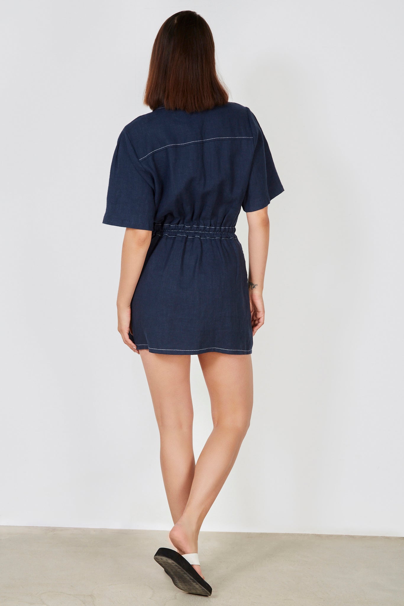 Navy and white contrast stitch mini dress_2