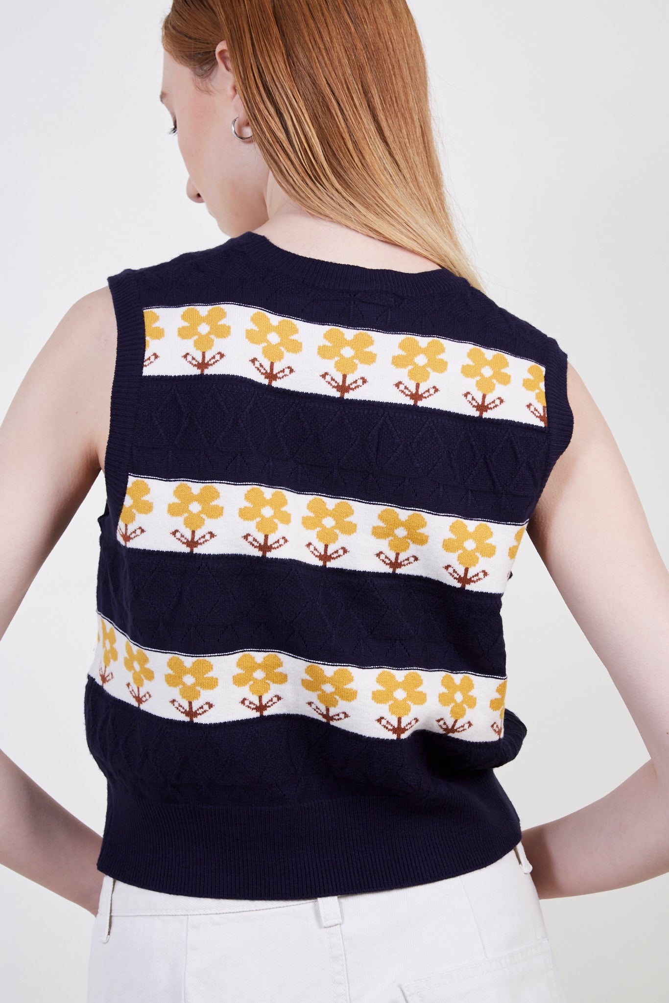 Navy and yellow bold floral sweater vest_4