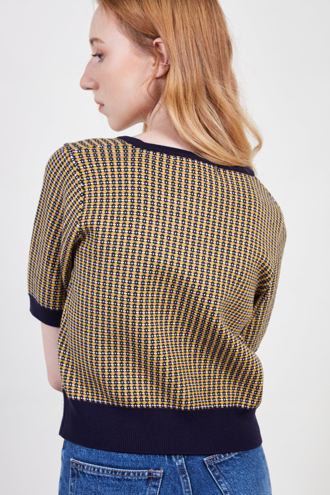 Navy and yellow dots knit tee_3