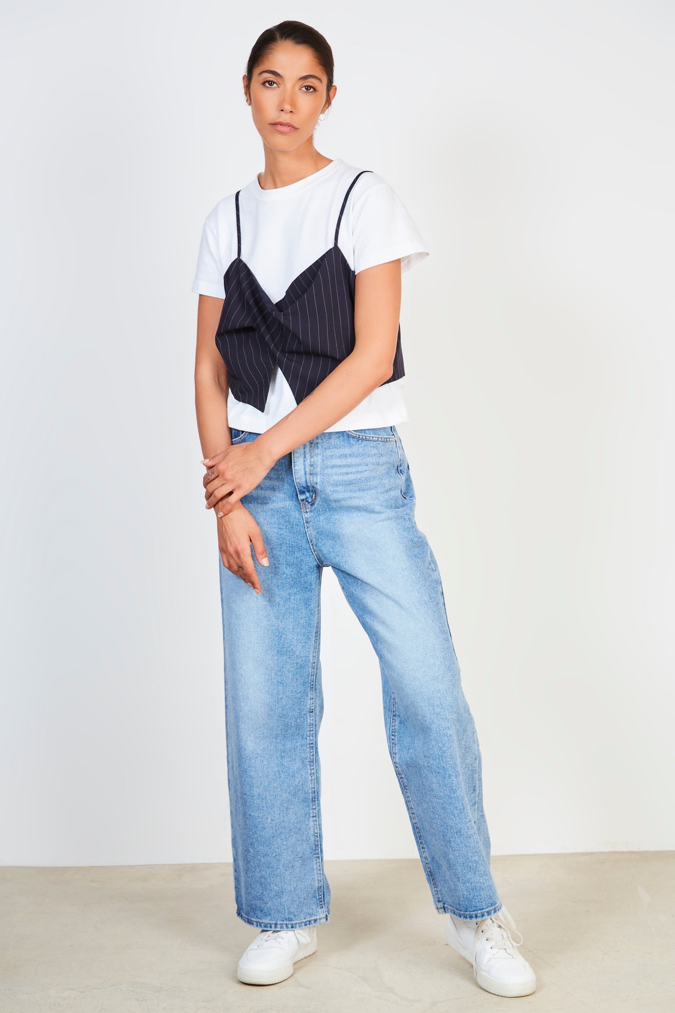 Navy blue and white pinstripe tank top_3