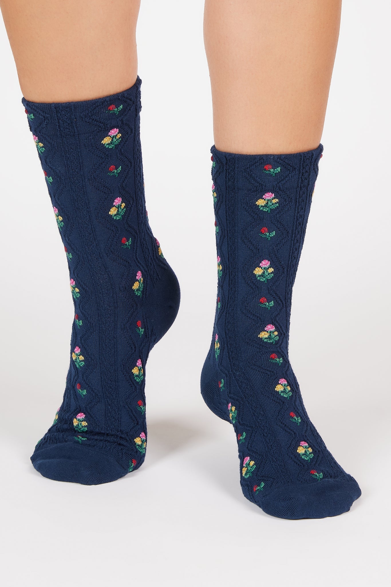 Navy blue floral garden socks_3