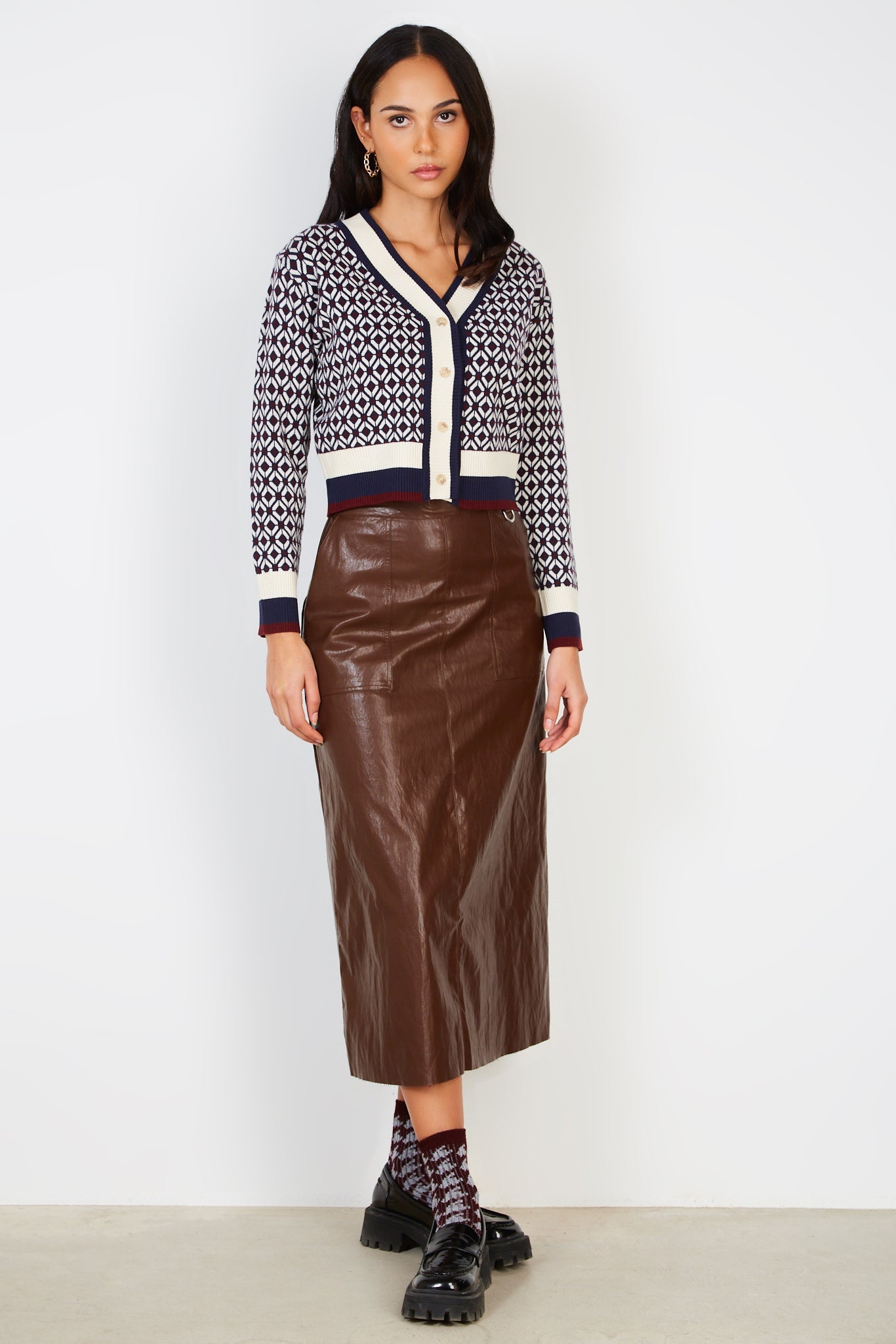 Navy blue graphic ivory trim cardigan_3