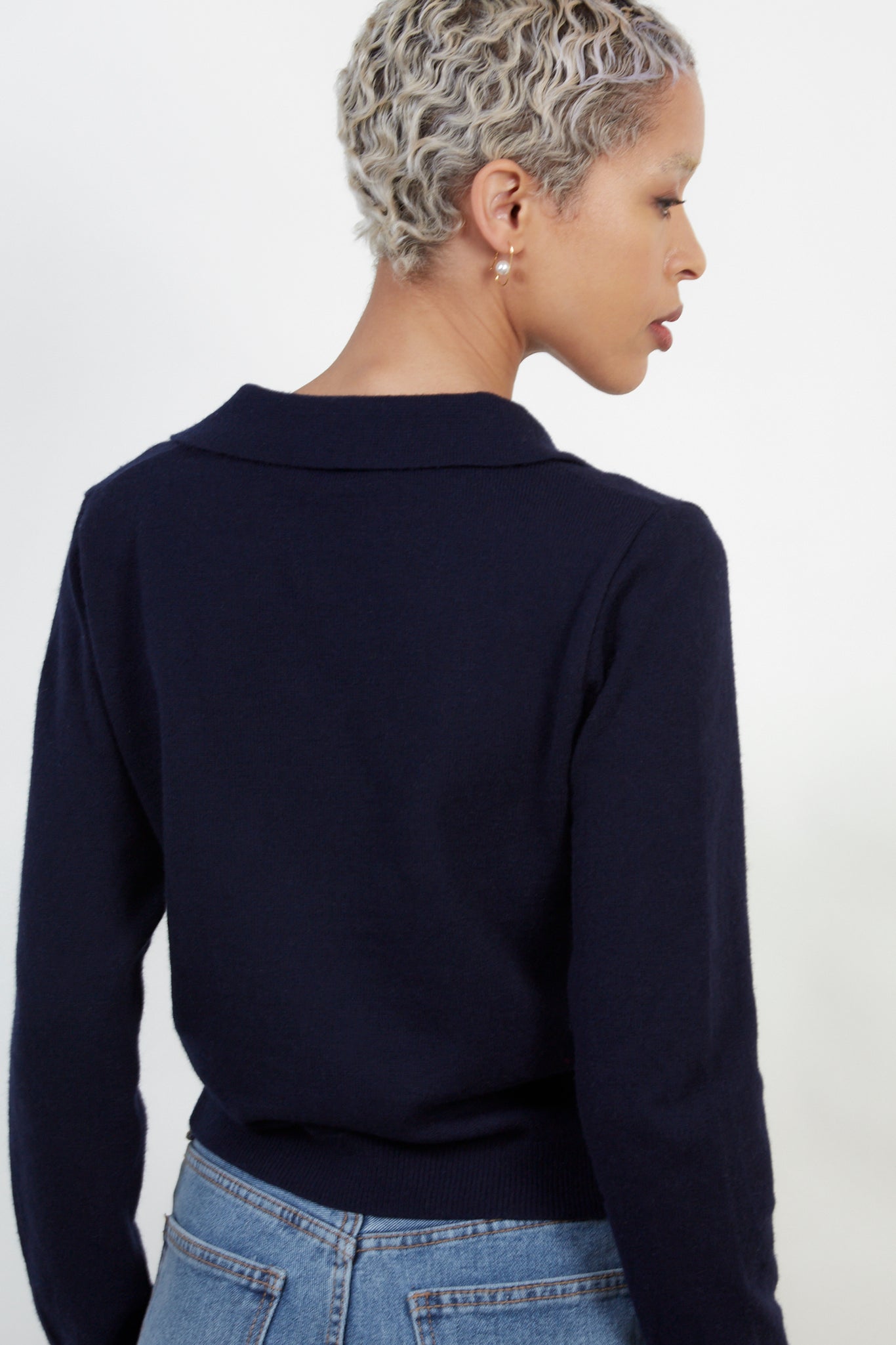 Navy blue polo knit top_3