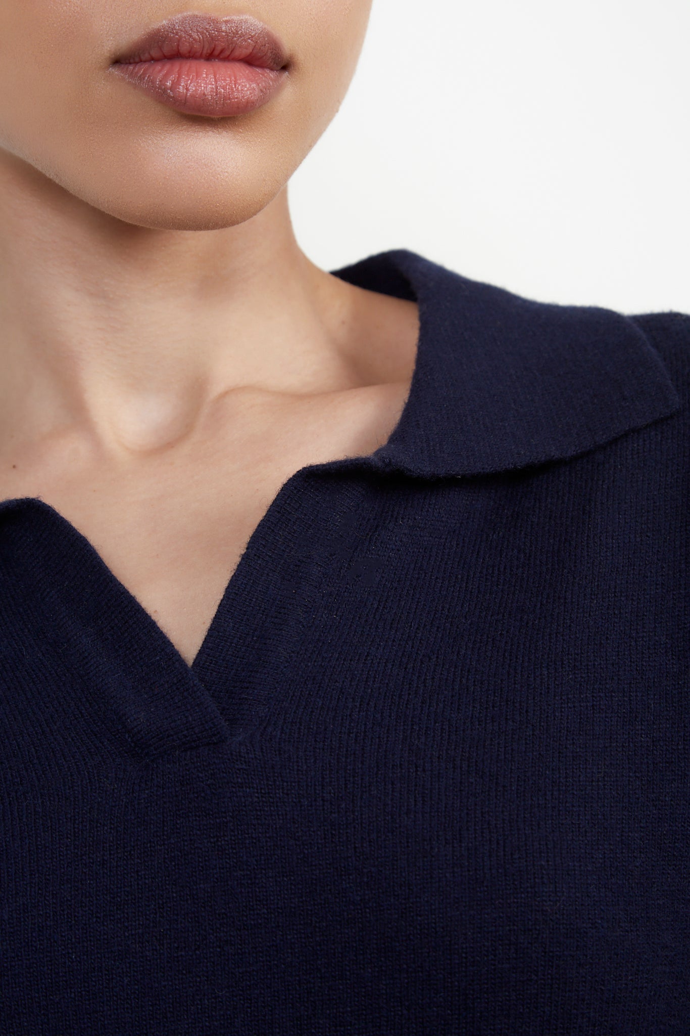 Navy blue polo knit top_4