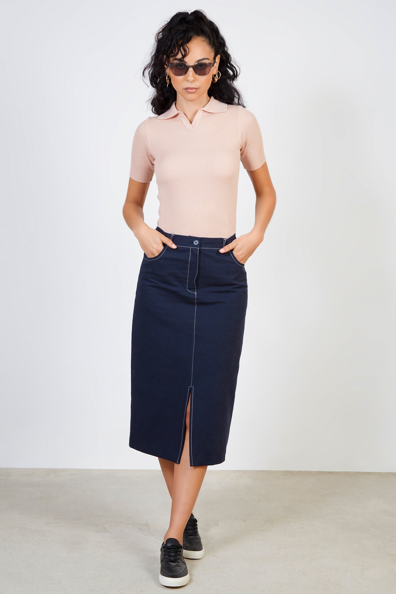 Navy contrast stitch skirt_4
