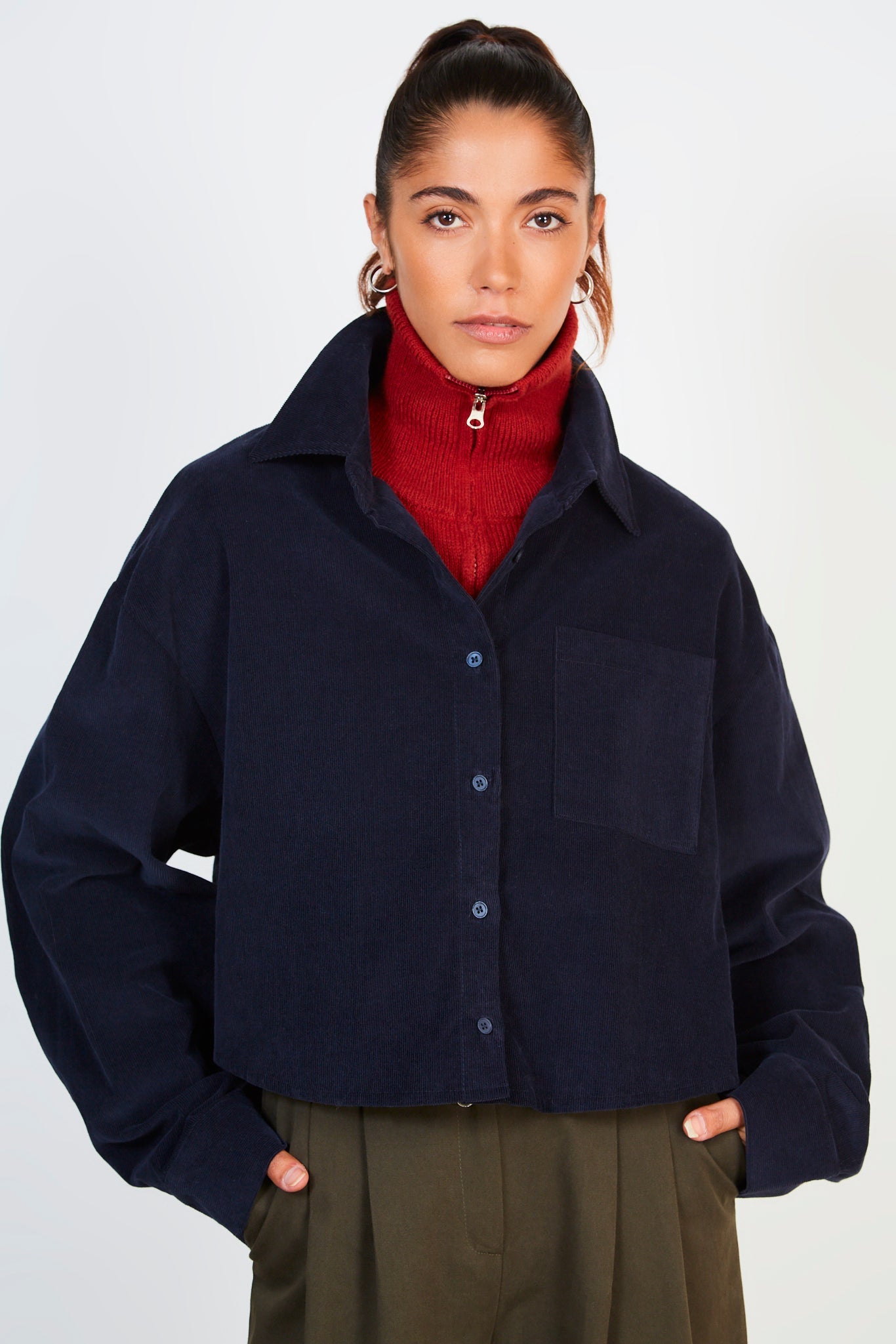 Navy corduroy cropped shirt_1
