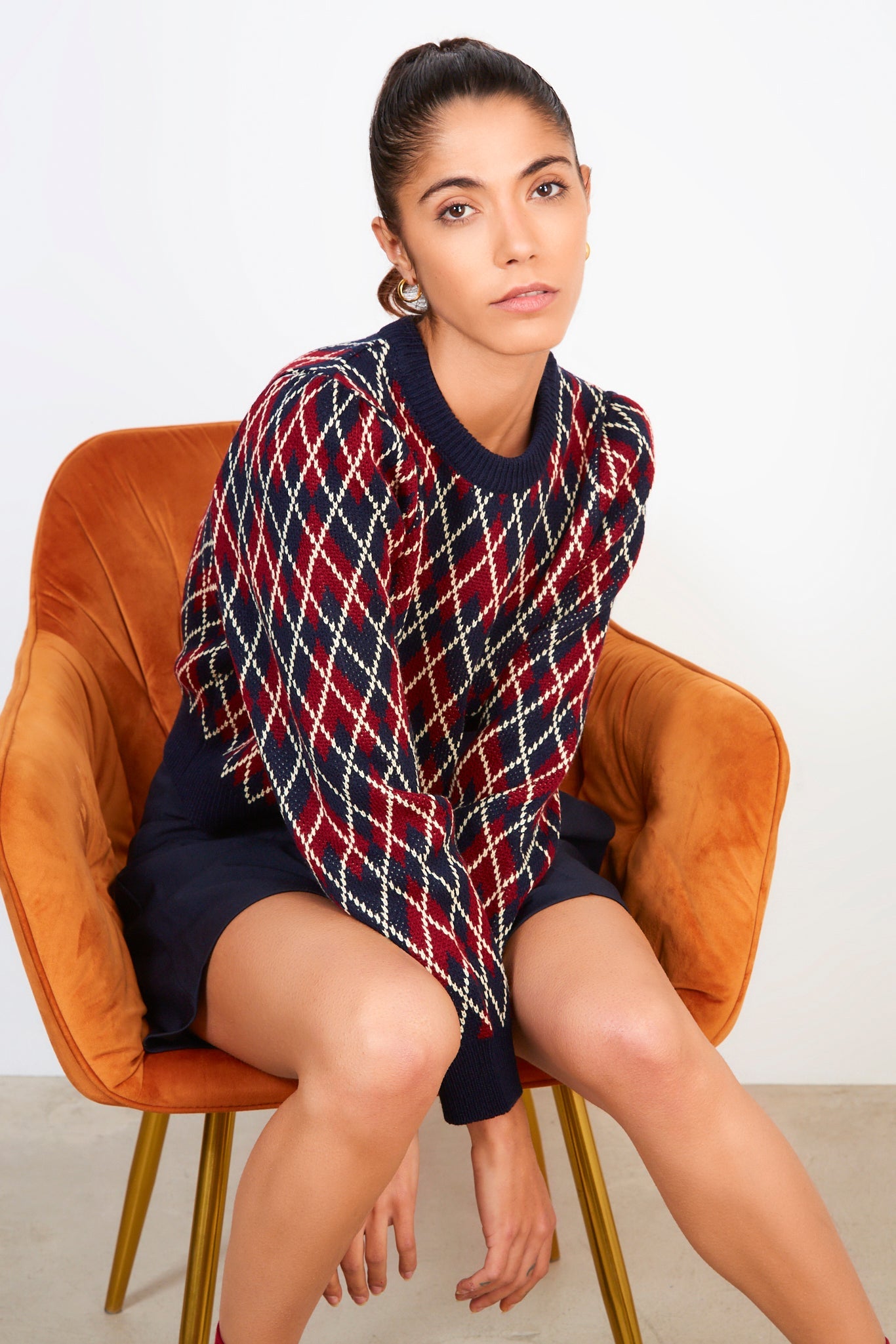 Navy orange and white diamond argyle jumper_5