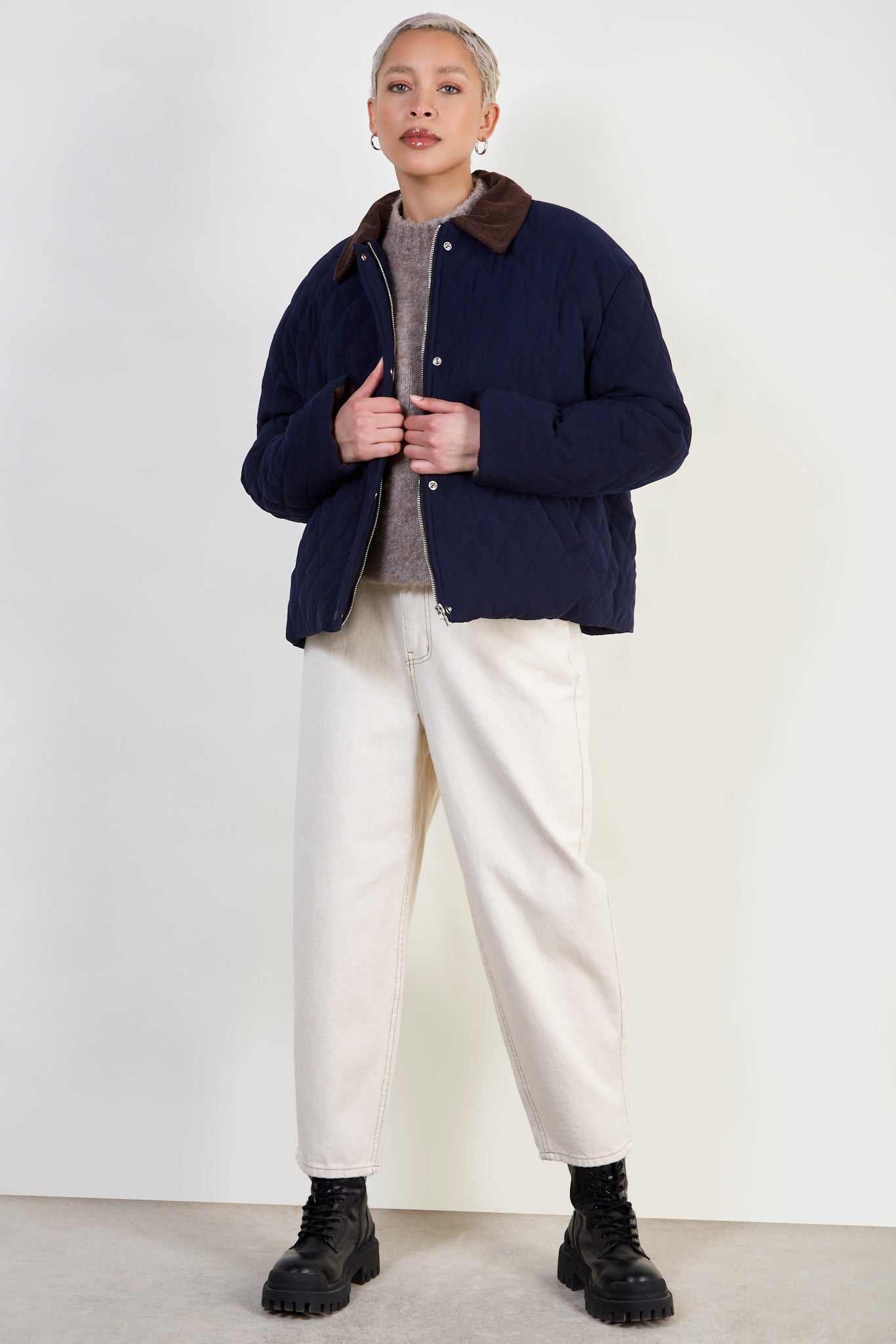 Navy quilted teddy lined zip up jacket_6