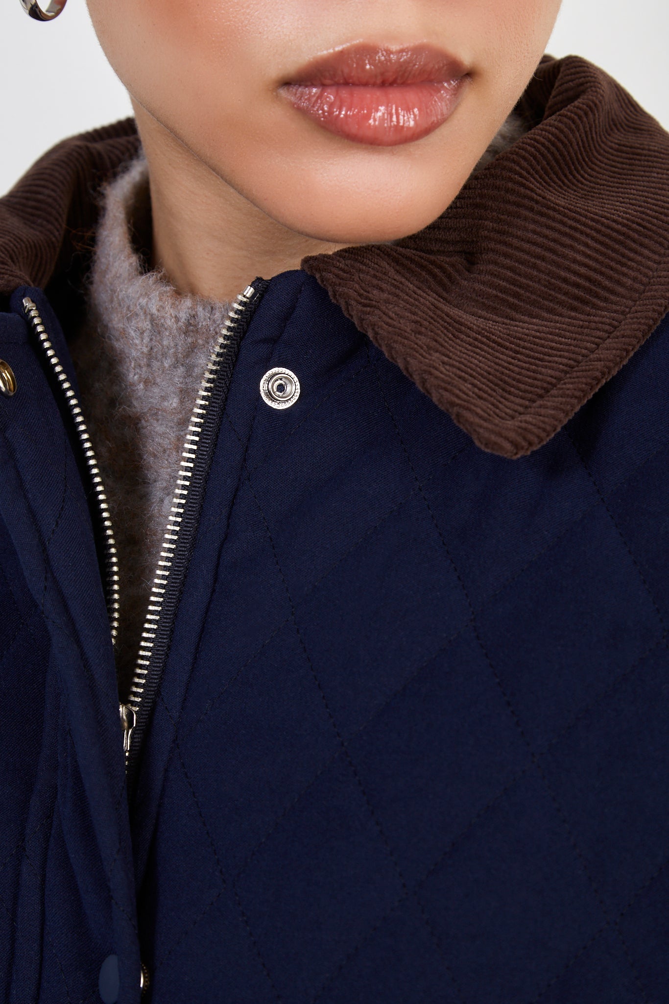 Navy quilted teddy lined zip up jacket_3