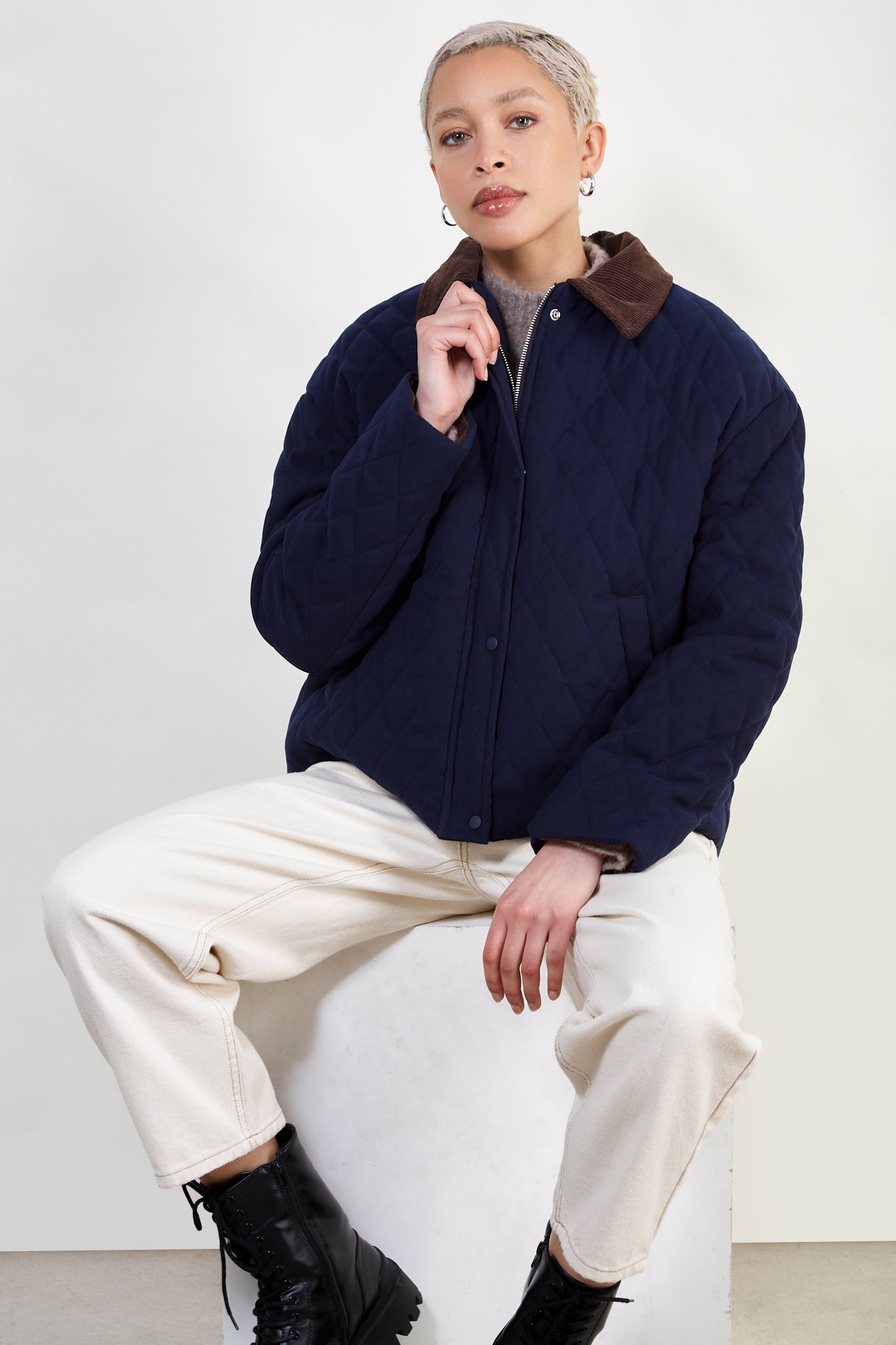 Navy quilted teddy lined zip up jacket_5