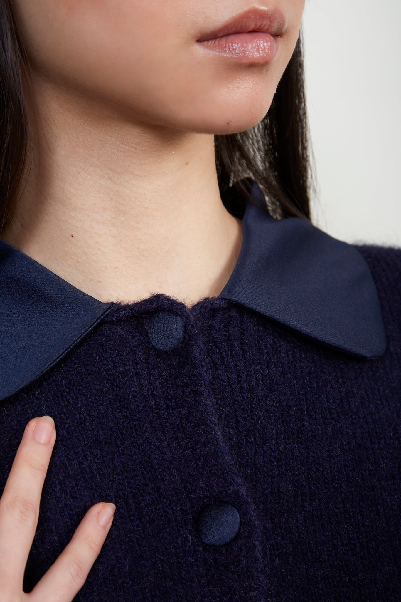 Navy silky collar angora cardigan_3